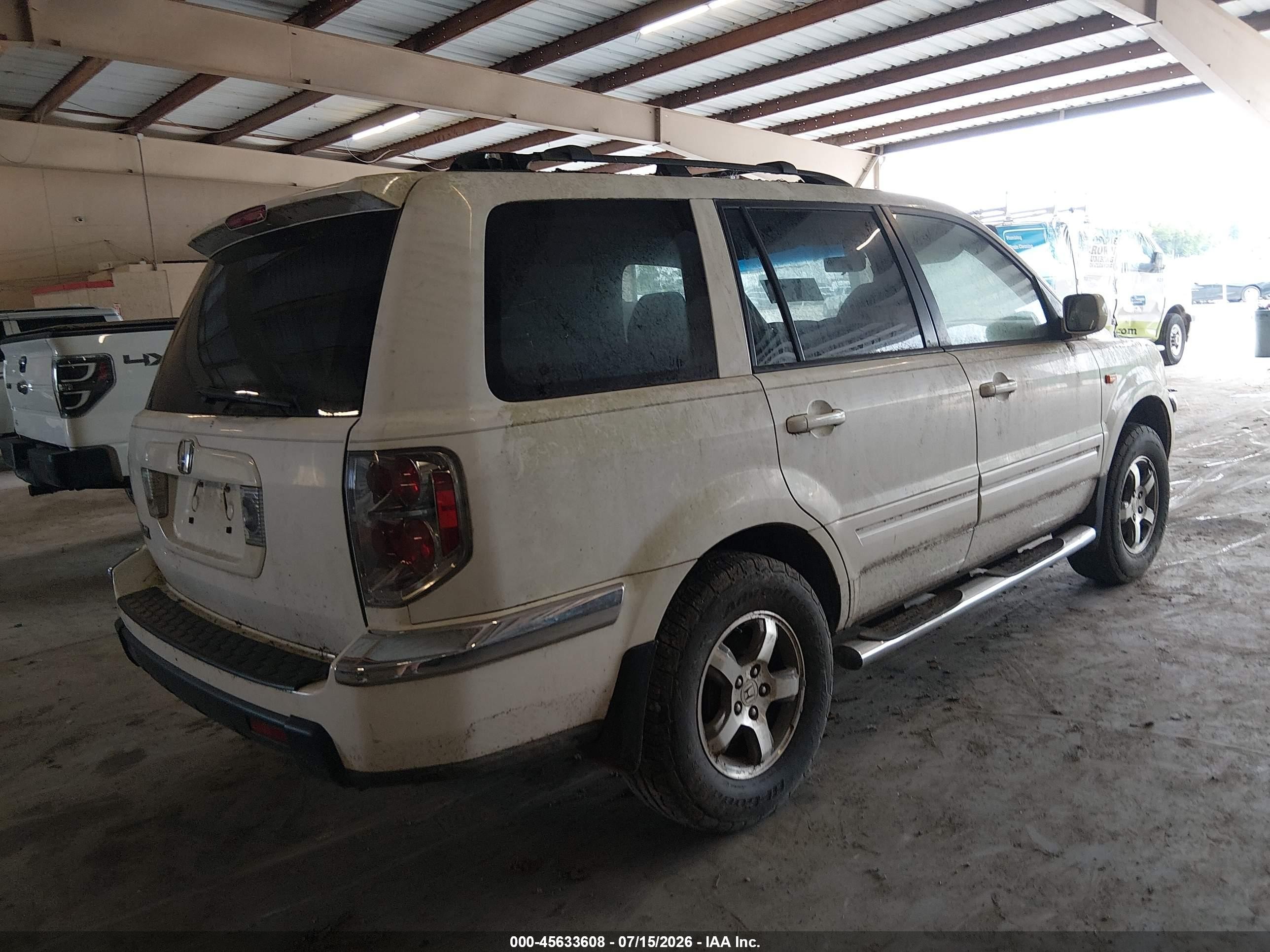 2007 Honda Pilot Ex-l White vin: 5FNYF28647B021466