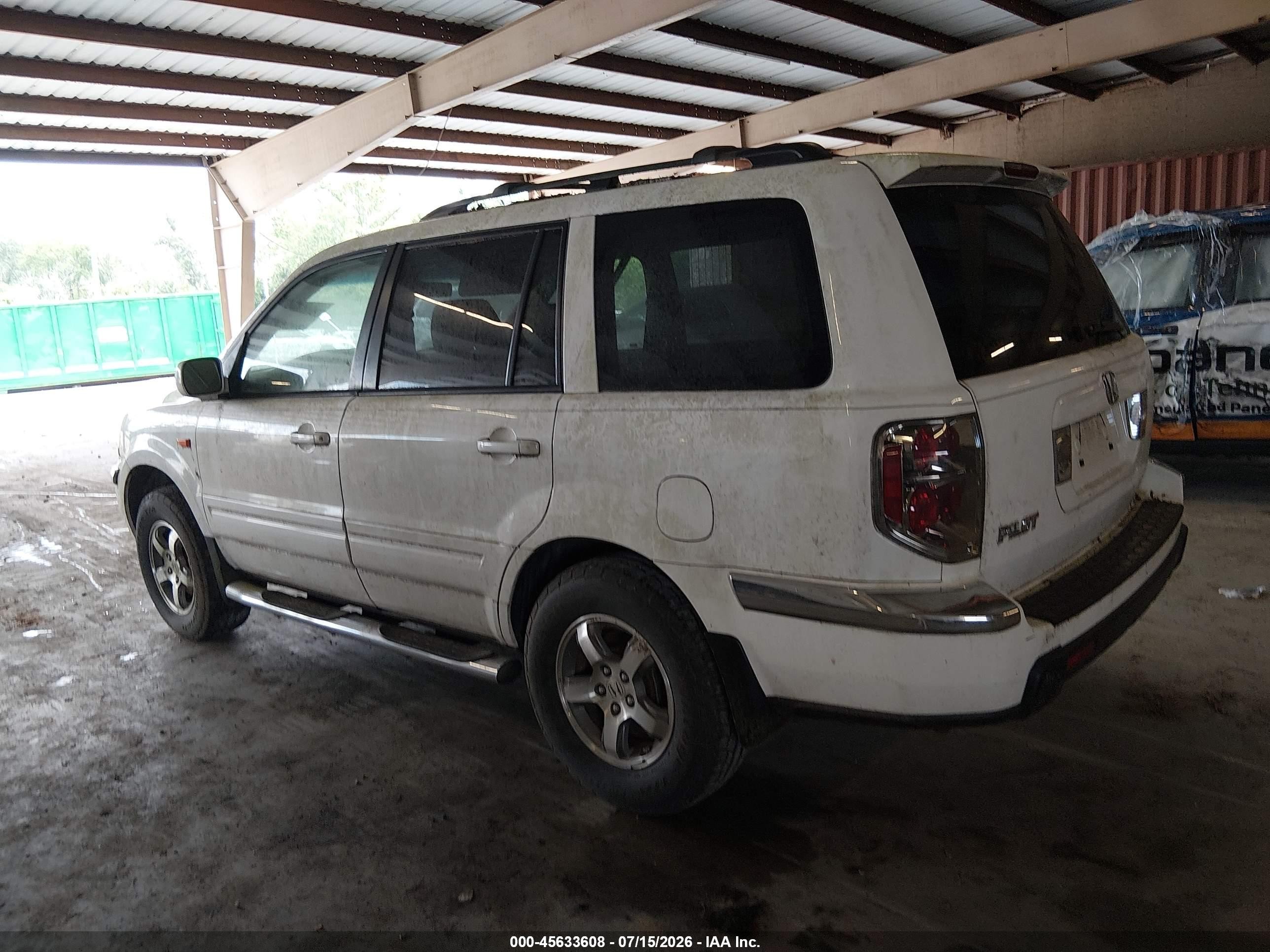 2007 Honda Pilot Ex-l White vin: 5FNYF28647B021466
