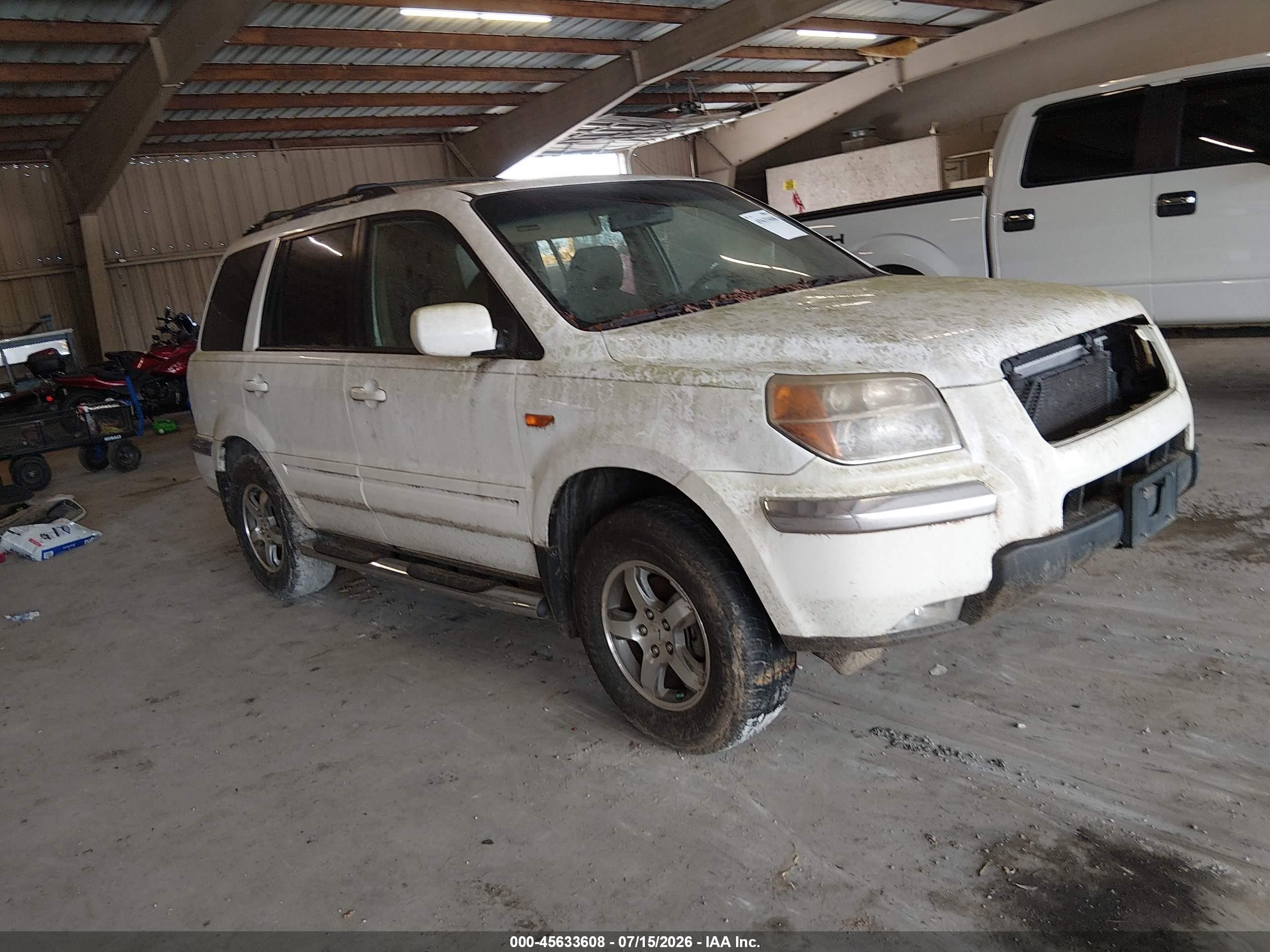 2007 Honda Pilot Ex-l White vin: 5FNYF28647B021466