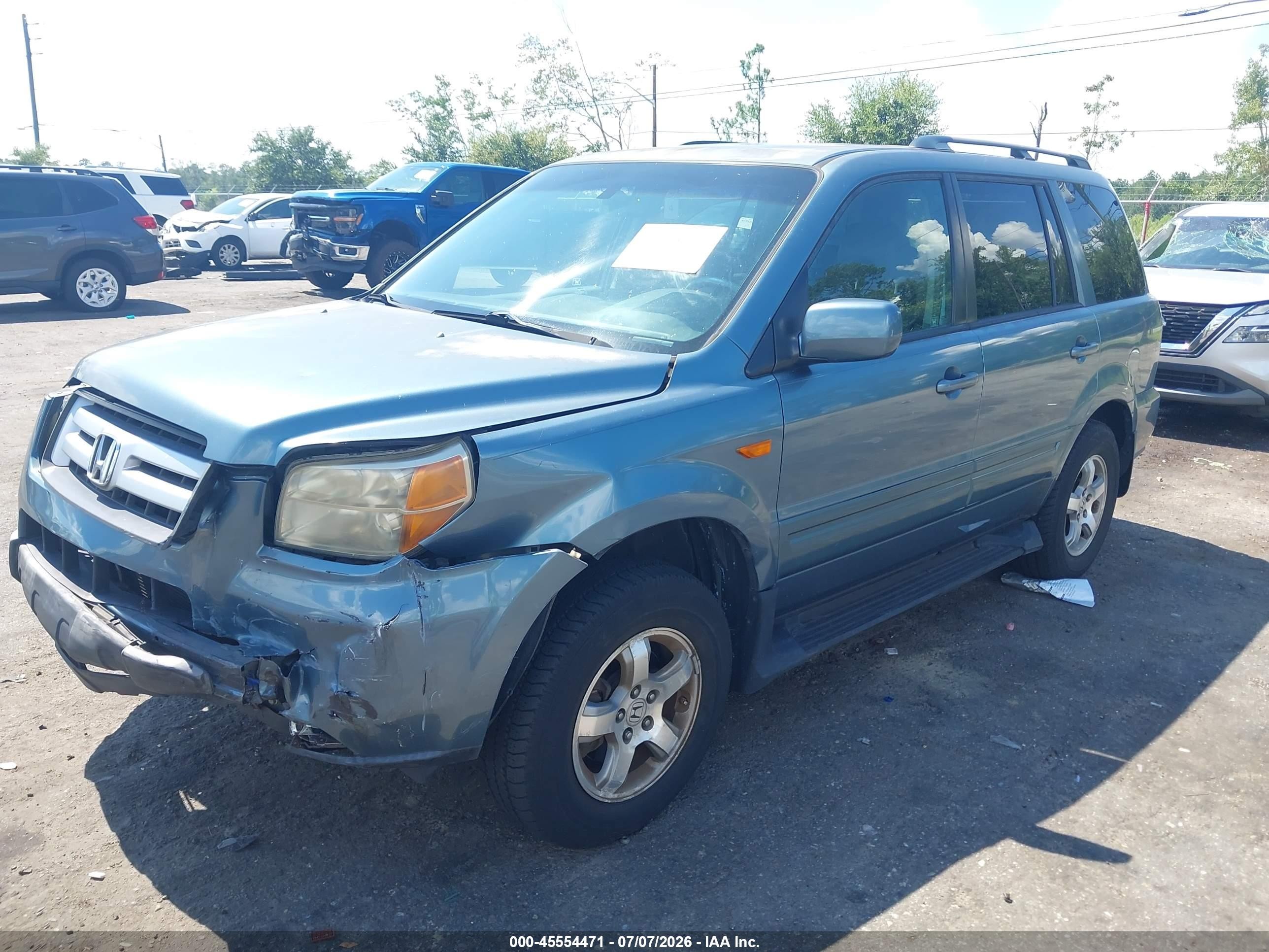 2008 Honda Pilot Ex-l Blue vin: 5FNYF28668B020448