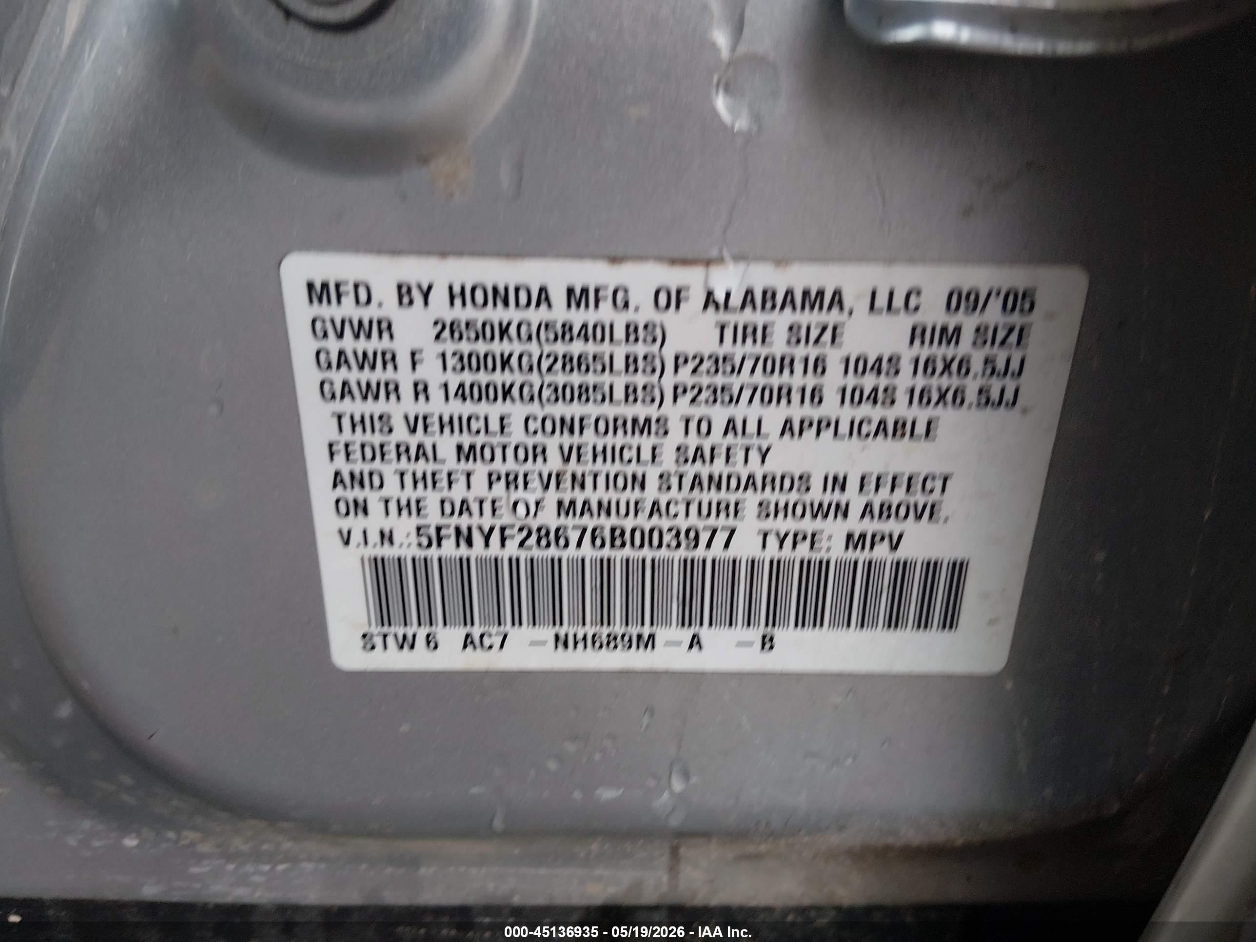 2006 Honda Pilot Ex-l Серебряный vin: 5FNYF28676B003977