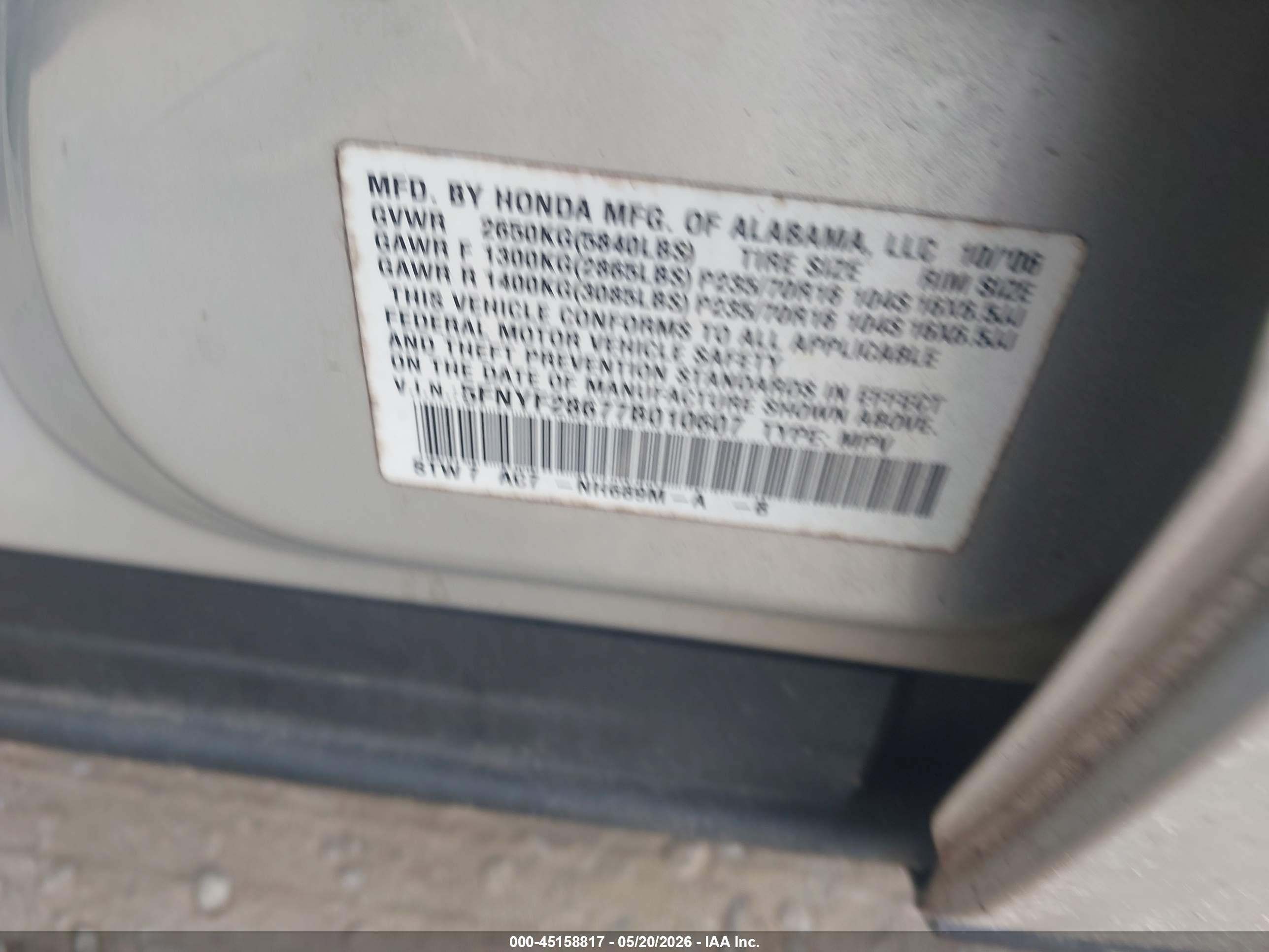 2007 Honda Pilot Ex-l Серебряный vin: 5FNYF28677B010607