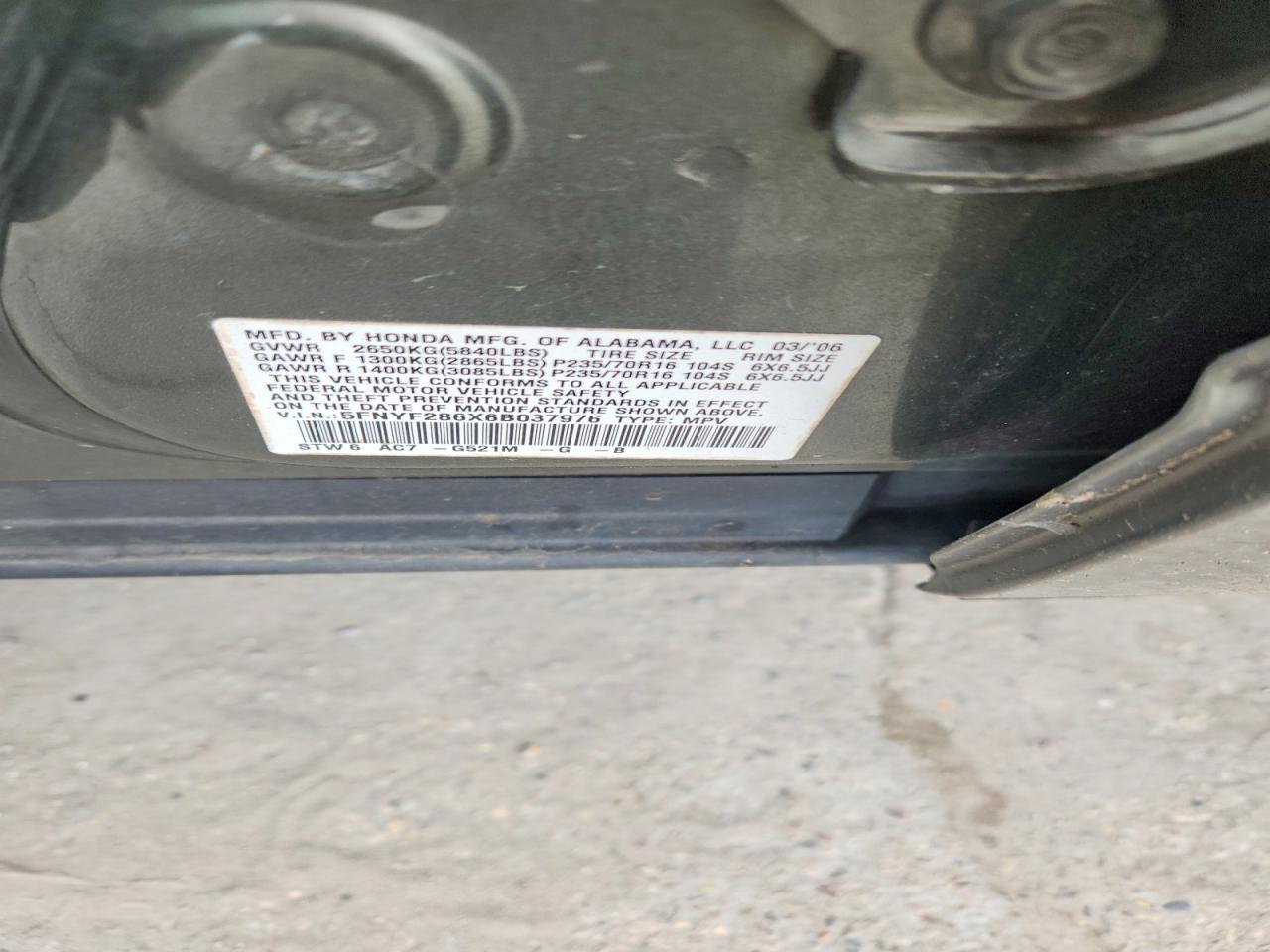 2006 Honda Pilot Ex Green vin: 5FNYF286X6B037976