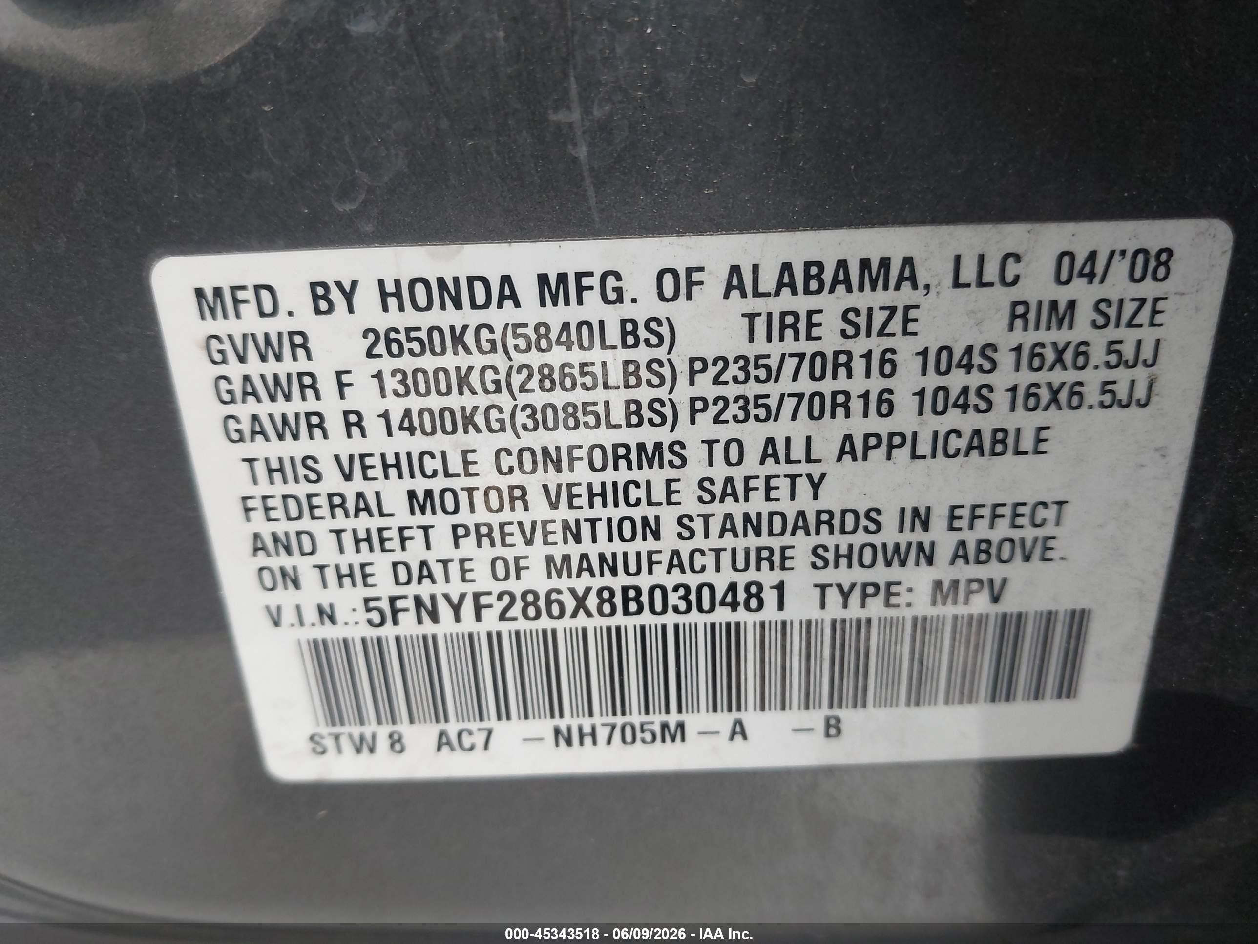 2008 Honda Pilot Ex-l Зеленый vin: 5FNYF286X8B030481