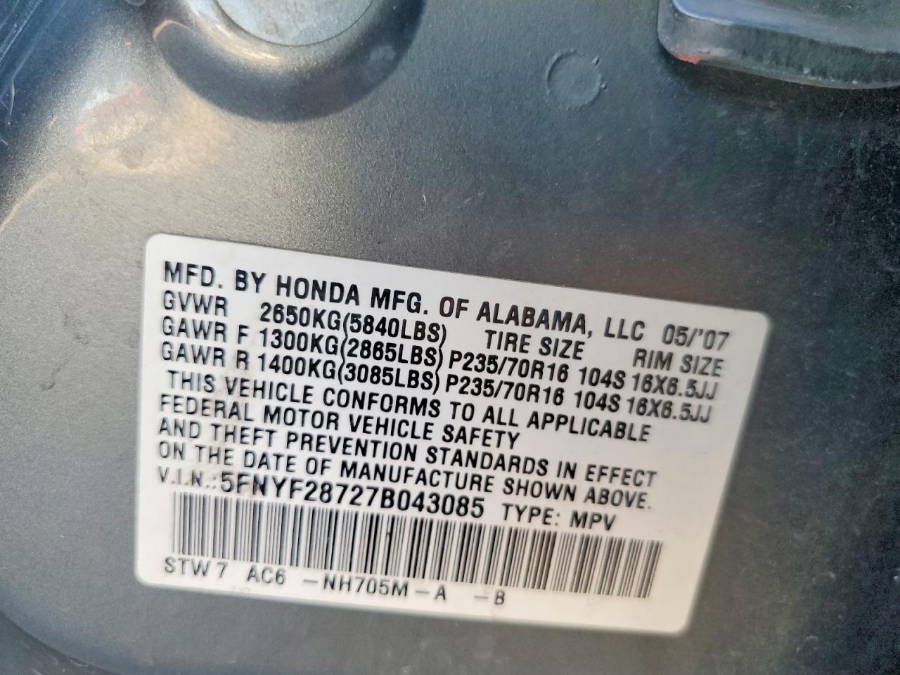 2007 Honda Pilot Exl Зеленый vin: 5FNYF28727B043085
