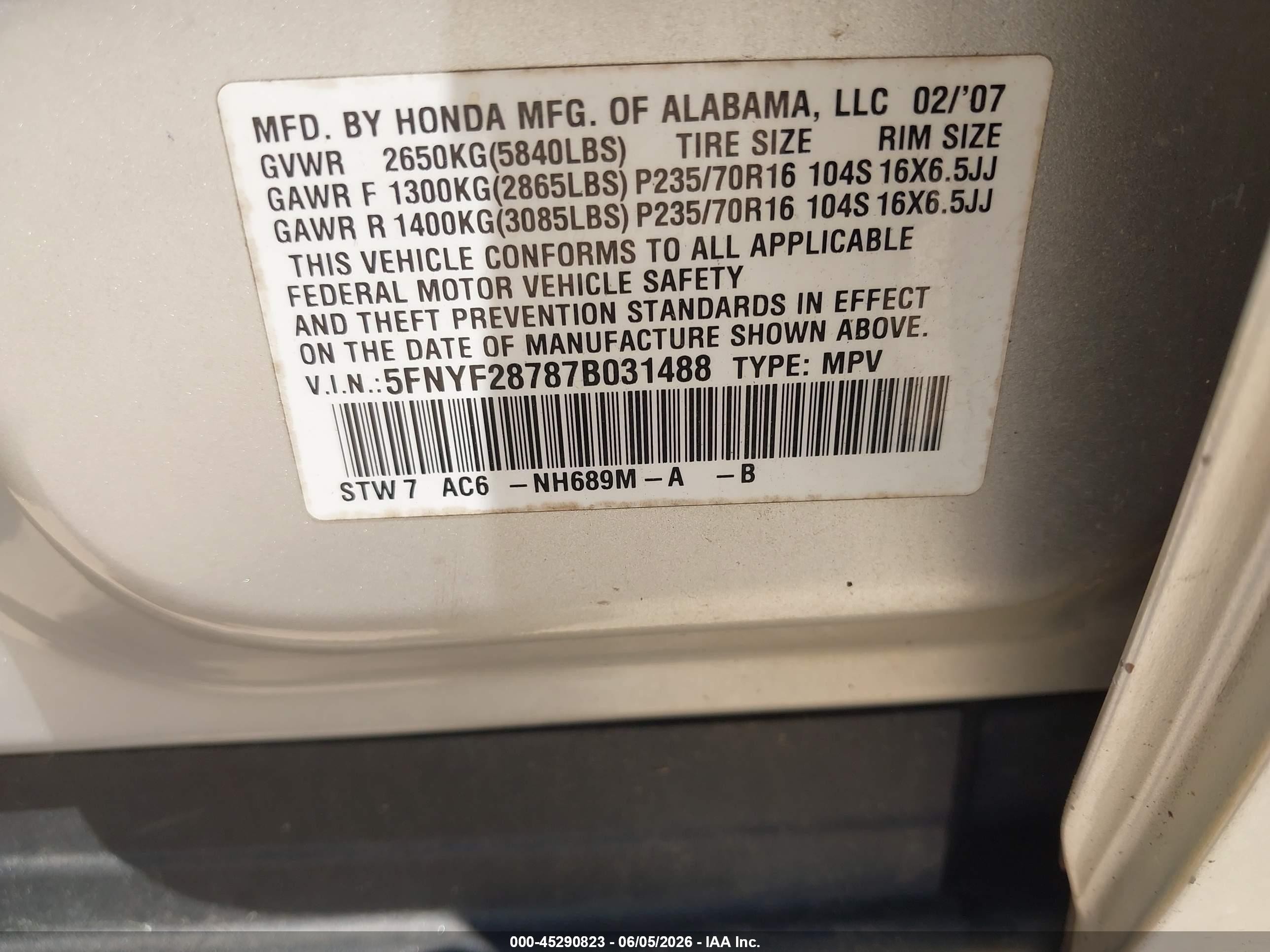 2007 Honda Pilot Ex-l Silver vin: 5FNYF28787B031488