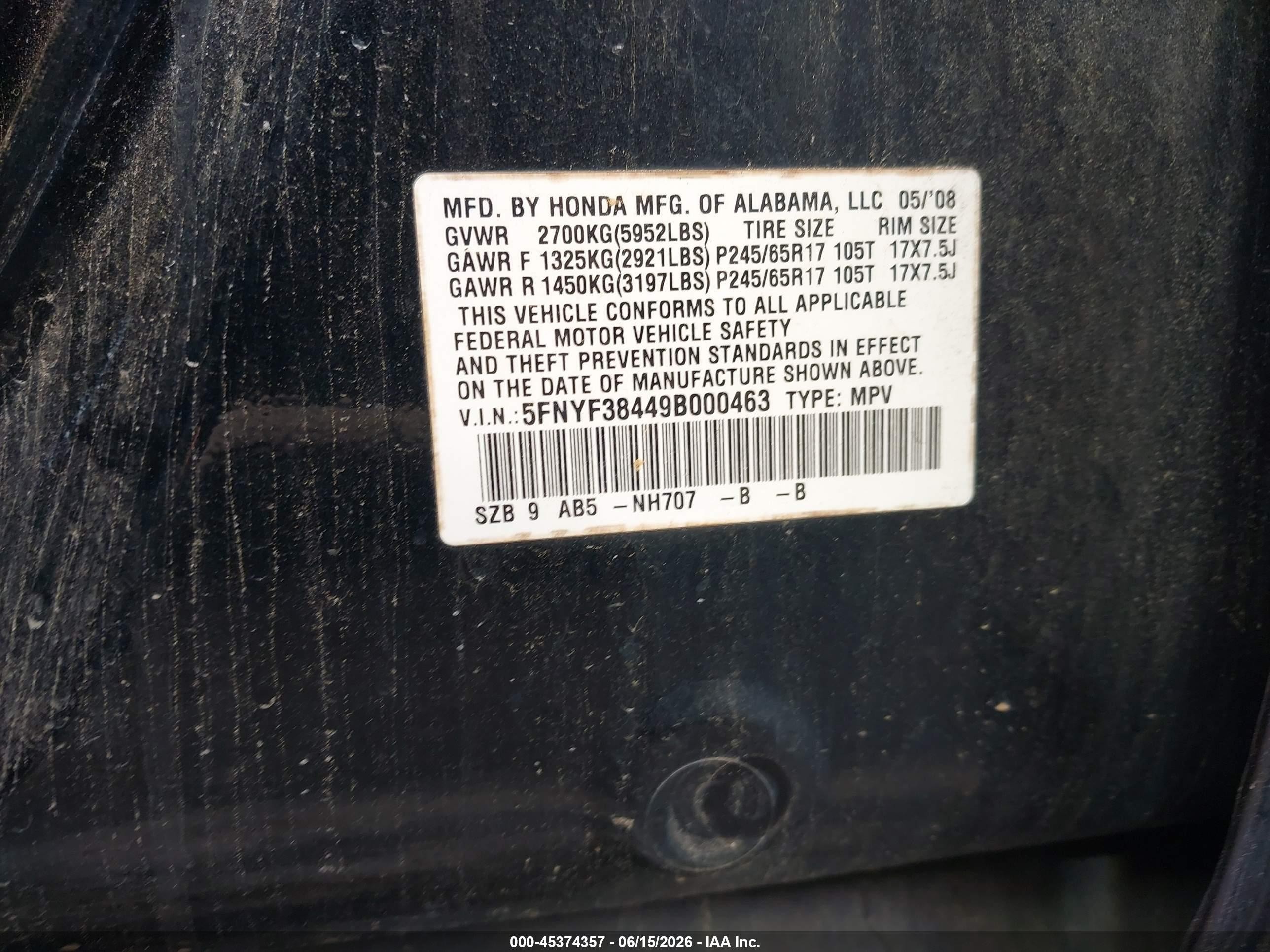 2009 Honda Pilot Ex Черный vin: 5FNYF38449B000463