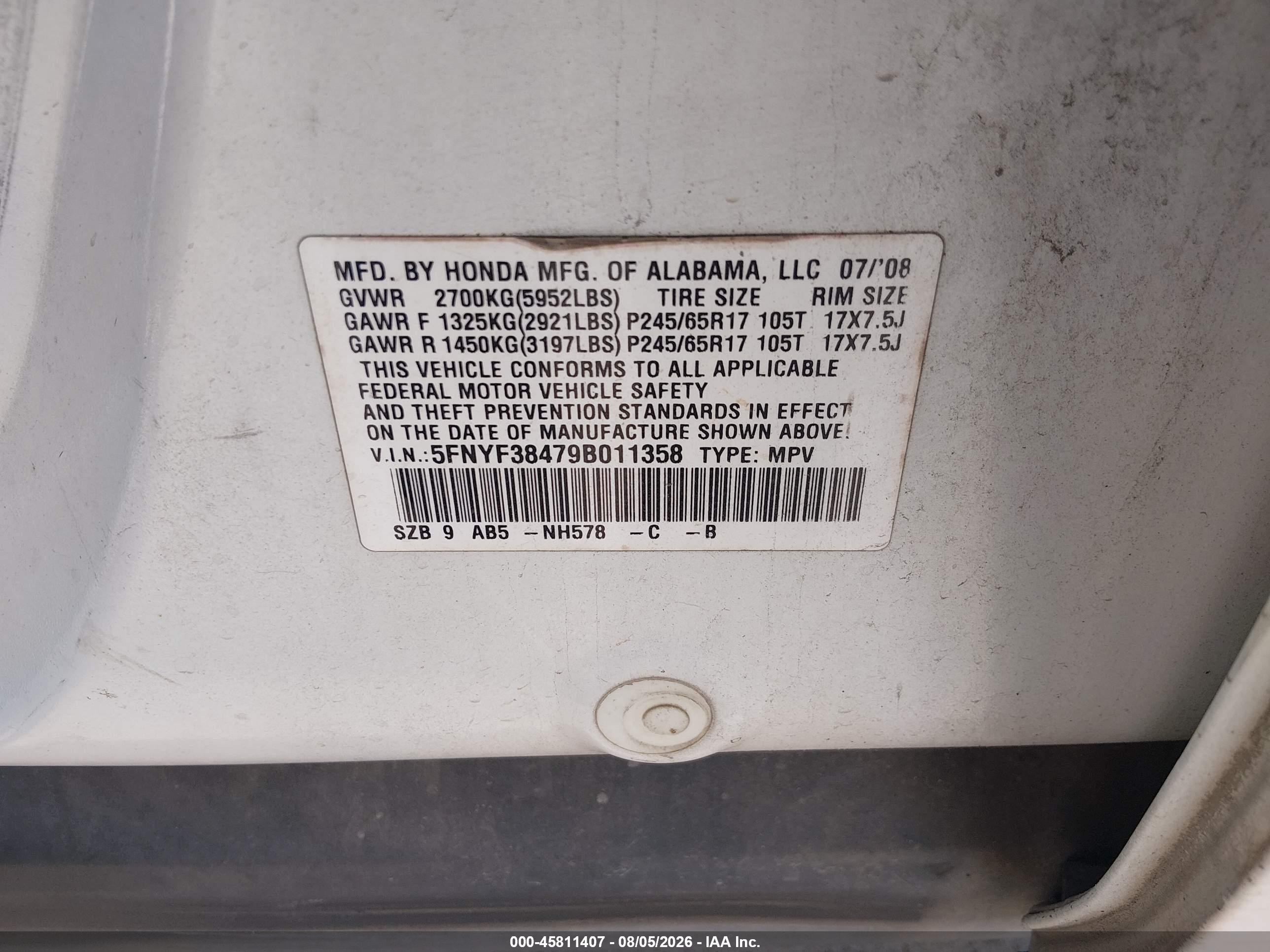 2009 Honda Pilot Ex Белый vin: 5FNYF38479B011358