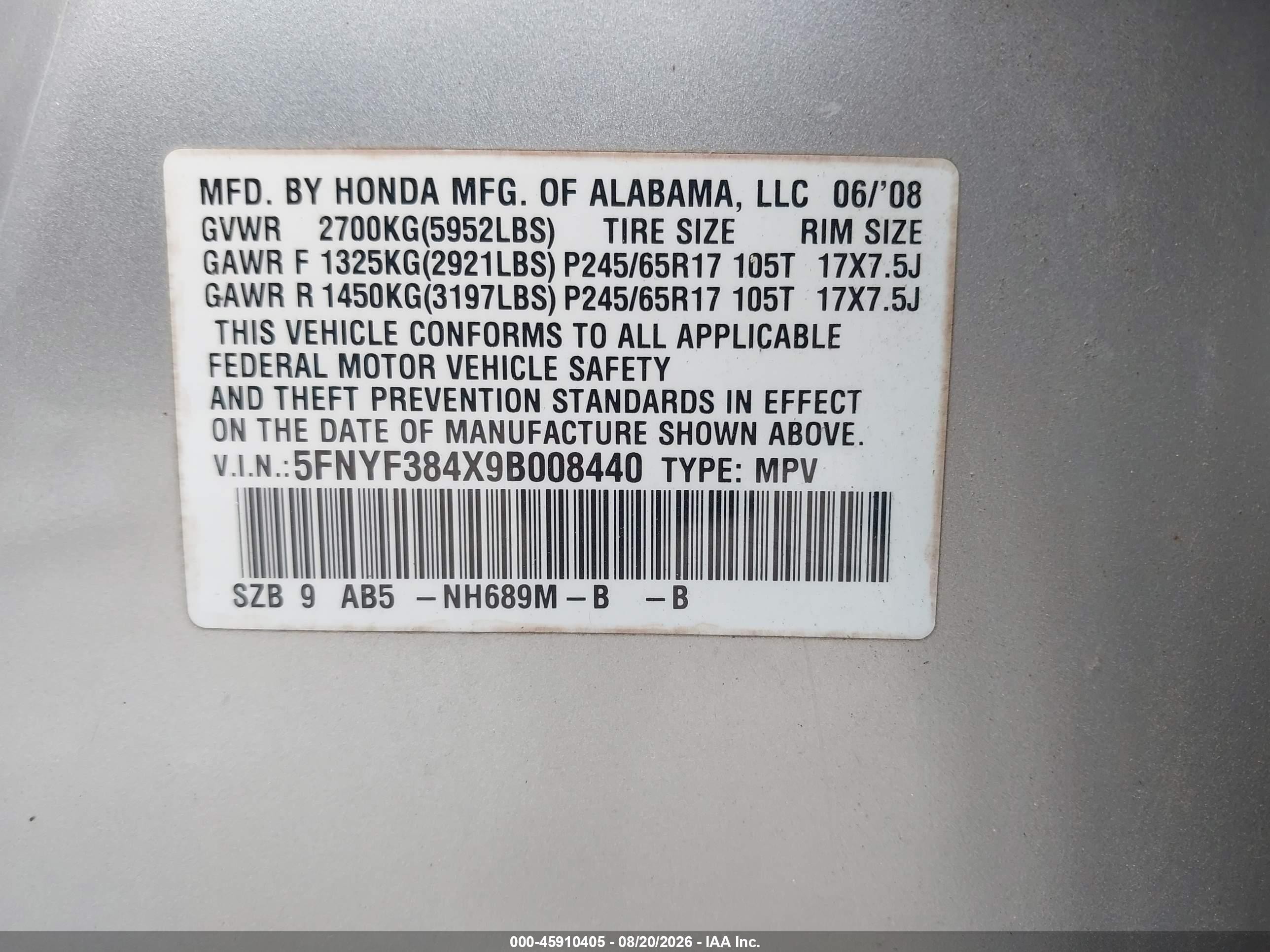 2009 Honda Pilot Ex Silver vin: 5FNYF384X9B008440