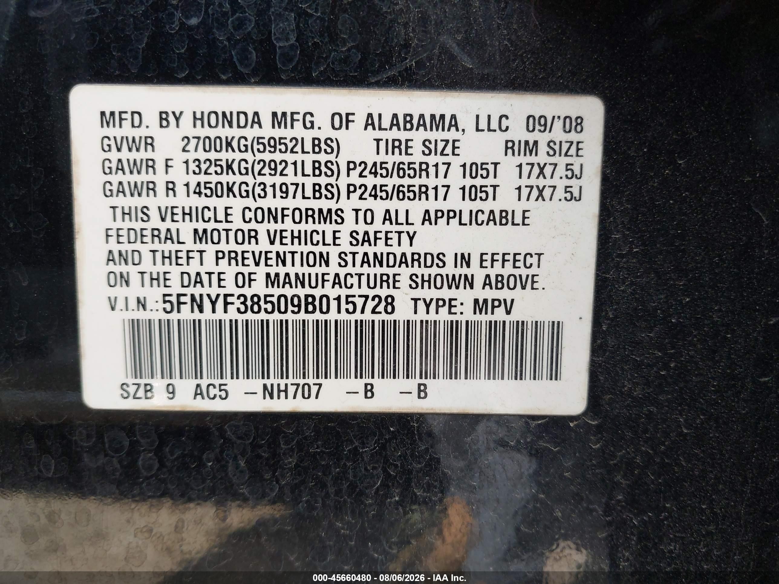 2009 Honda Pilot Ex-l Black vin: 5FNYF38509B015728
