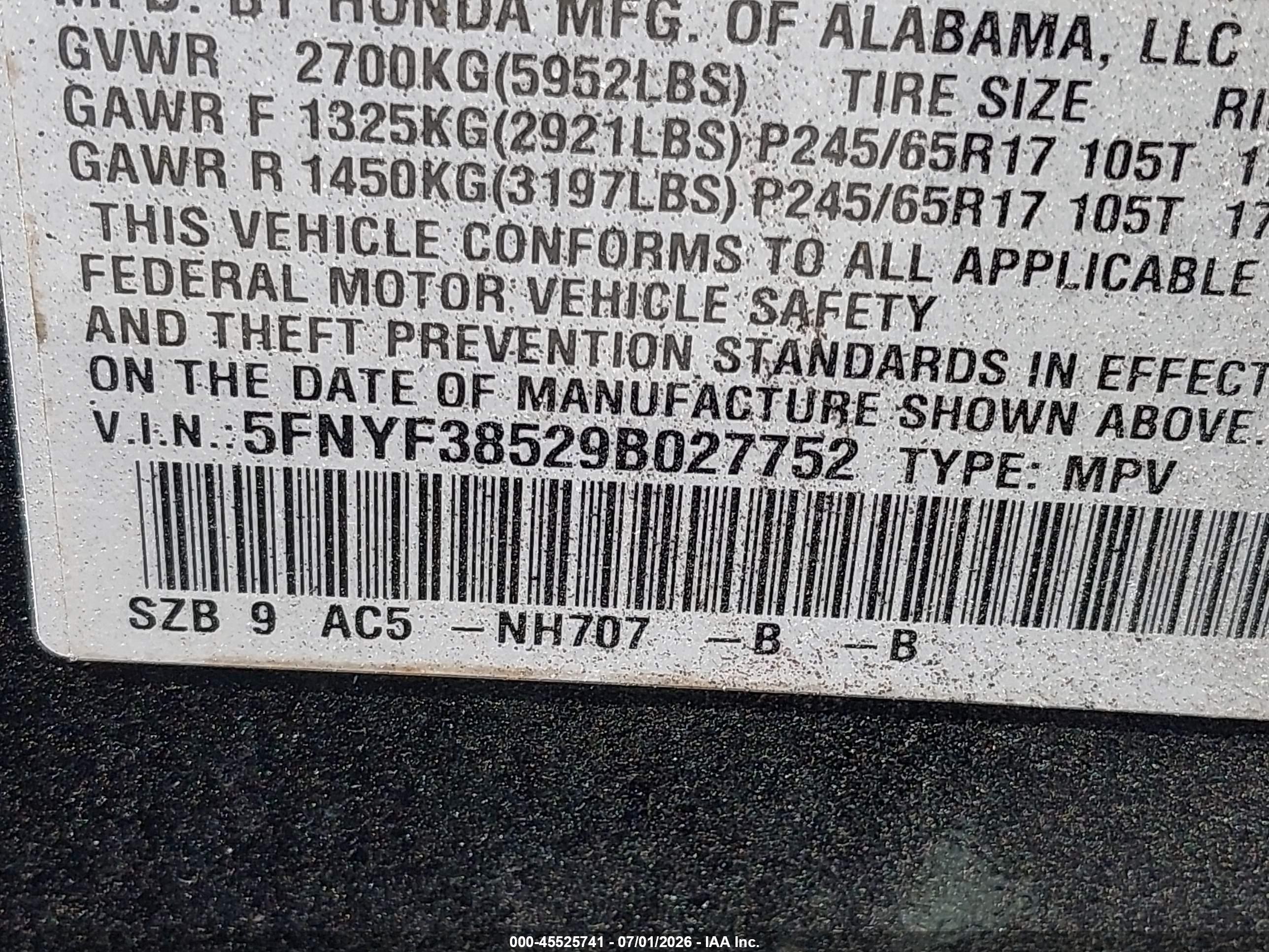 2009 Honda Pilot Ex-l Black vin: 5FNYF38529B027752