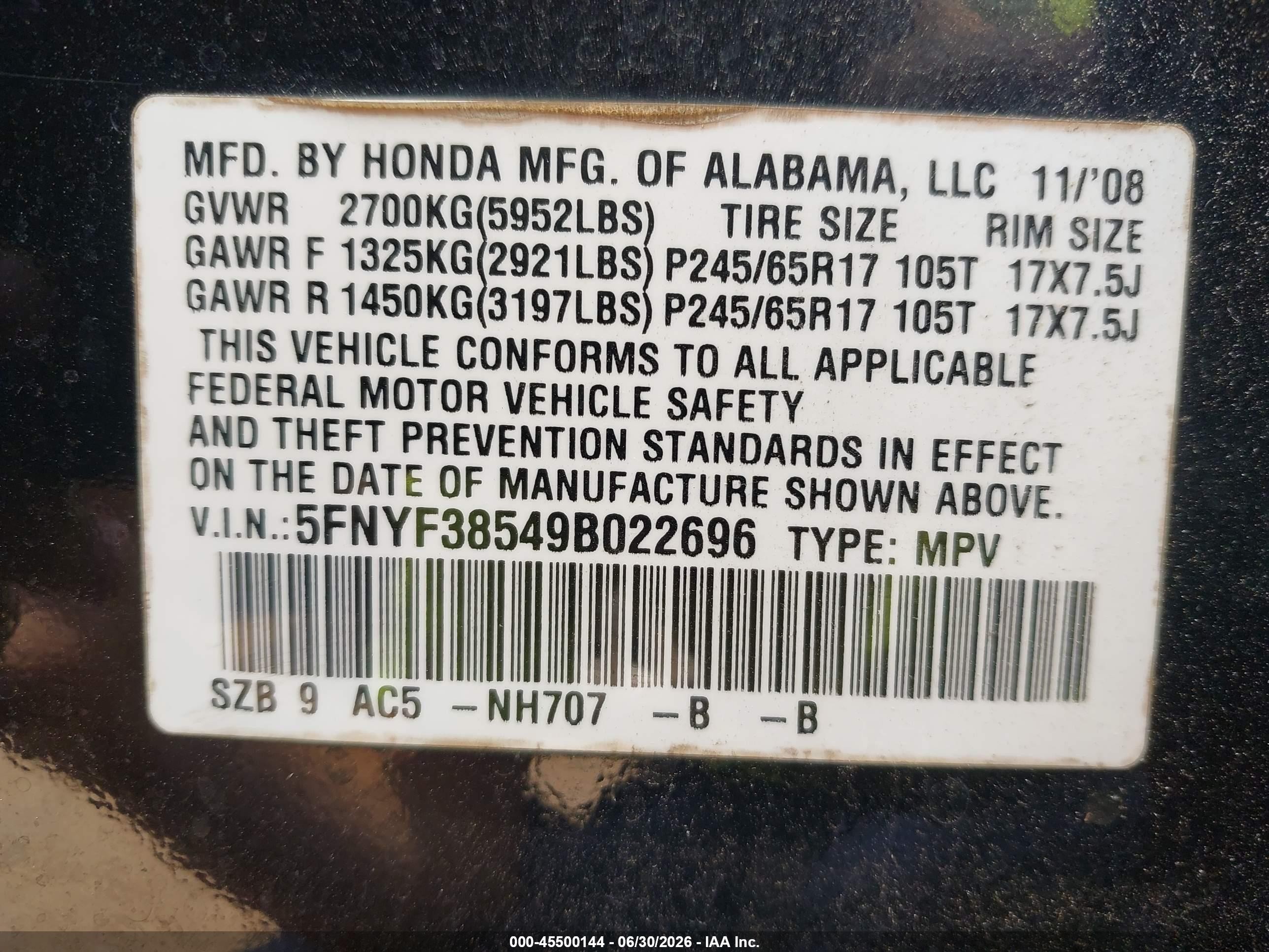 2009 Honda Pilot Ex-l Black vin: 5FNYF38549B022696