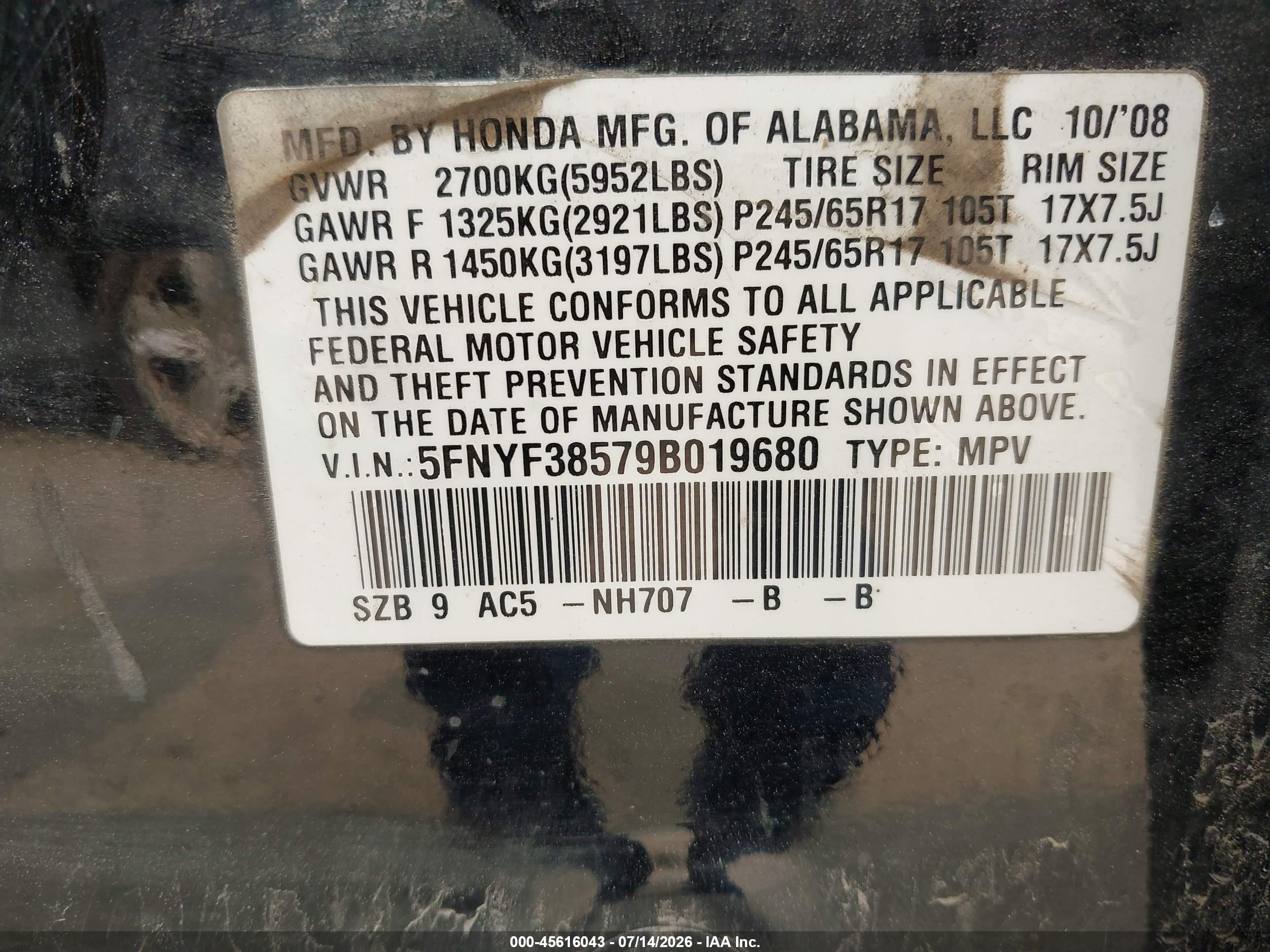2009 Honda Pilot Ex-l Black vin: 5FNYF38579B019680