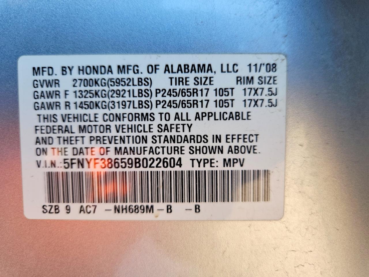 2009 Honda Pilot Exl Silver vin: 5FNYF38659B022604