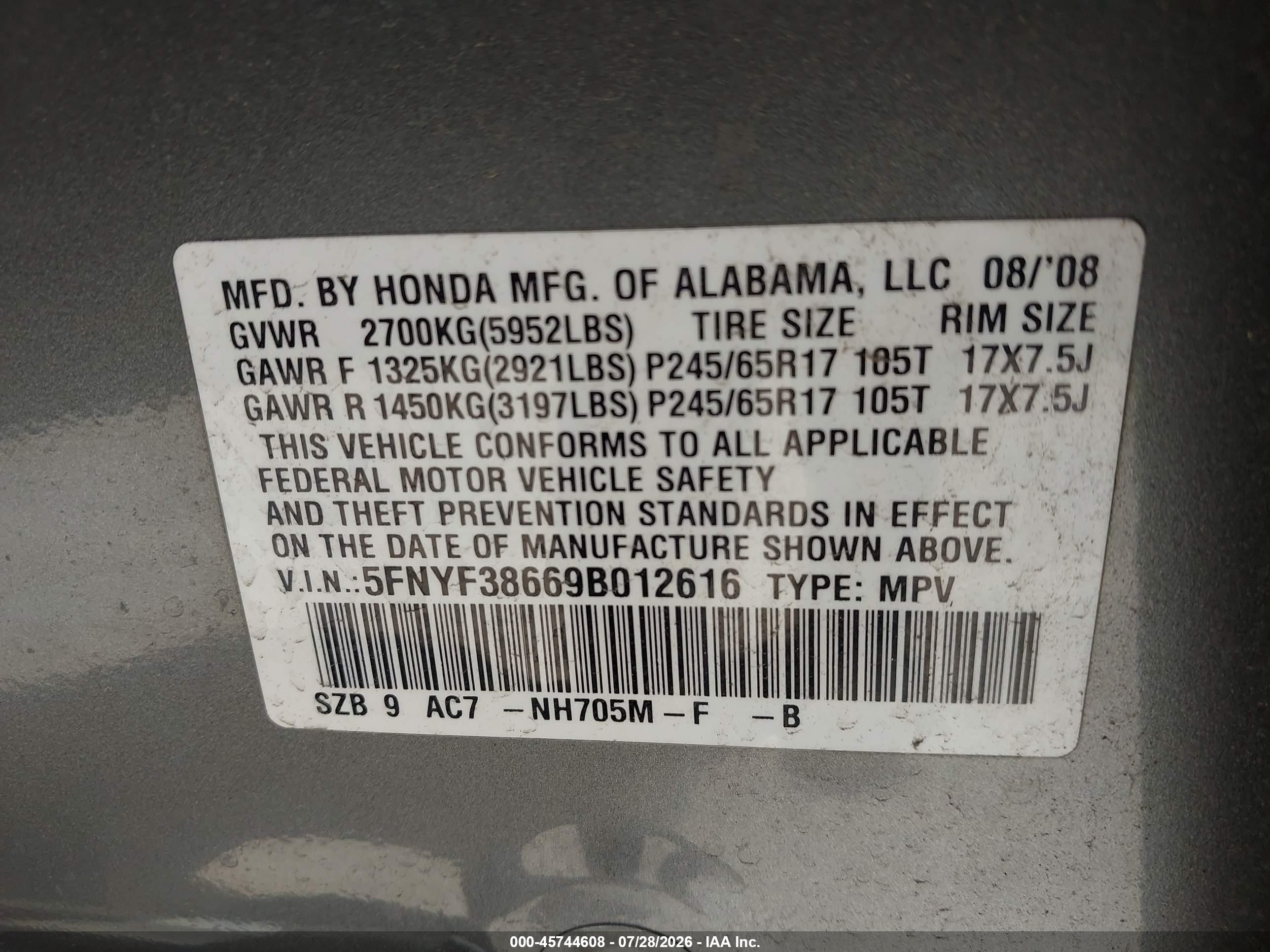 2009 Honda Pilot Ex-l Gray vin: 5FNYF38669B012616