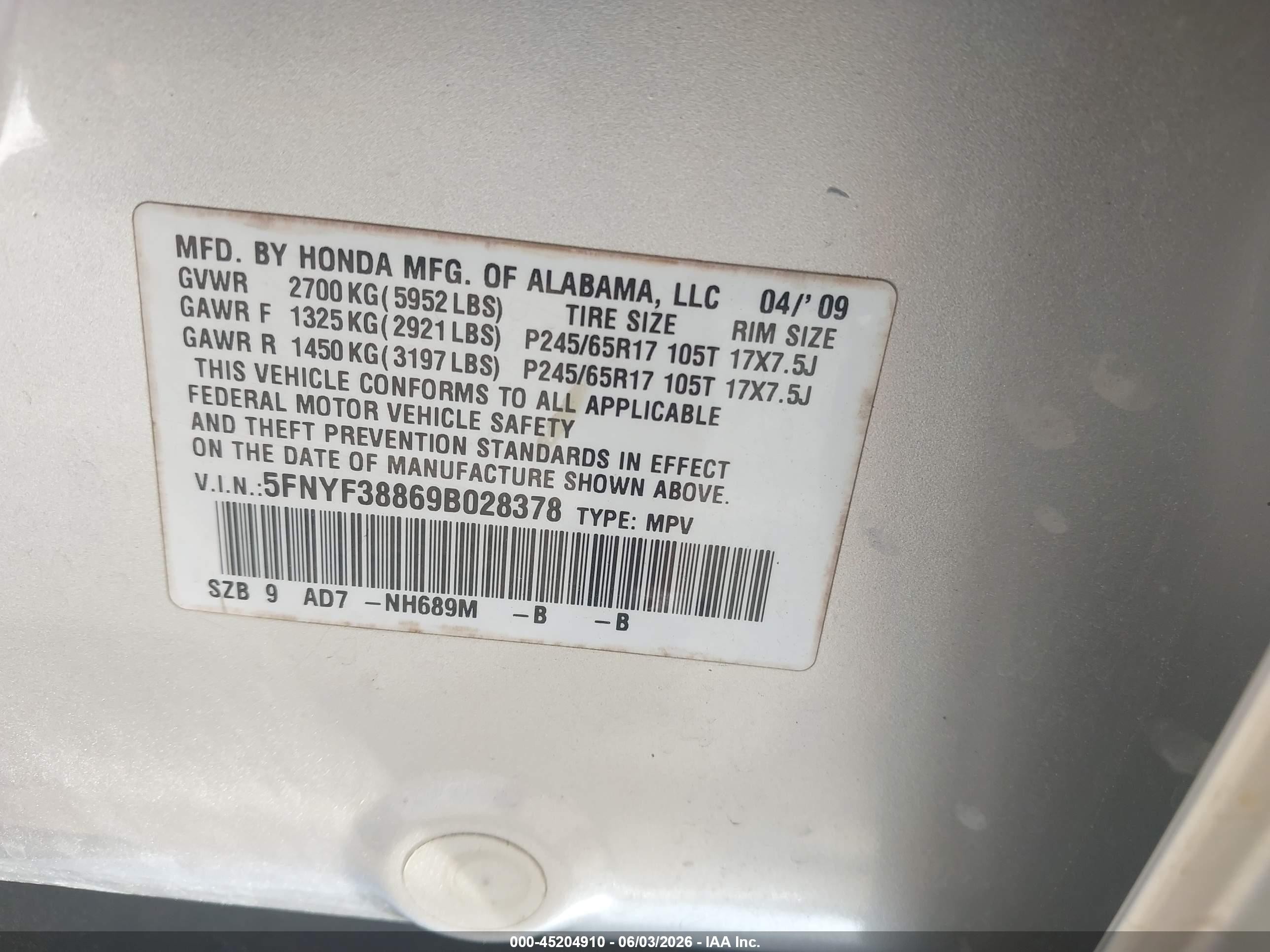 2009 Honda Pilot Touring Серебряный vin: 5FNYF38869B028378