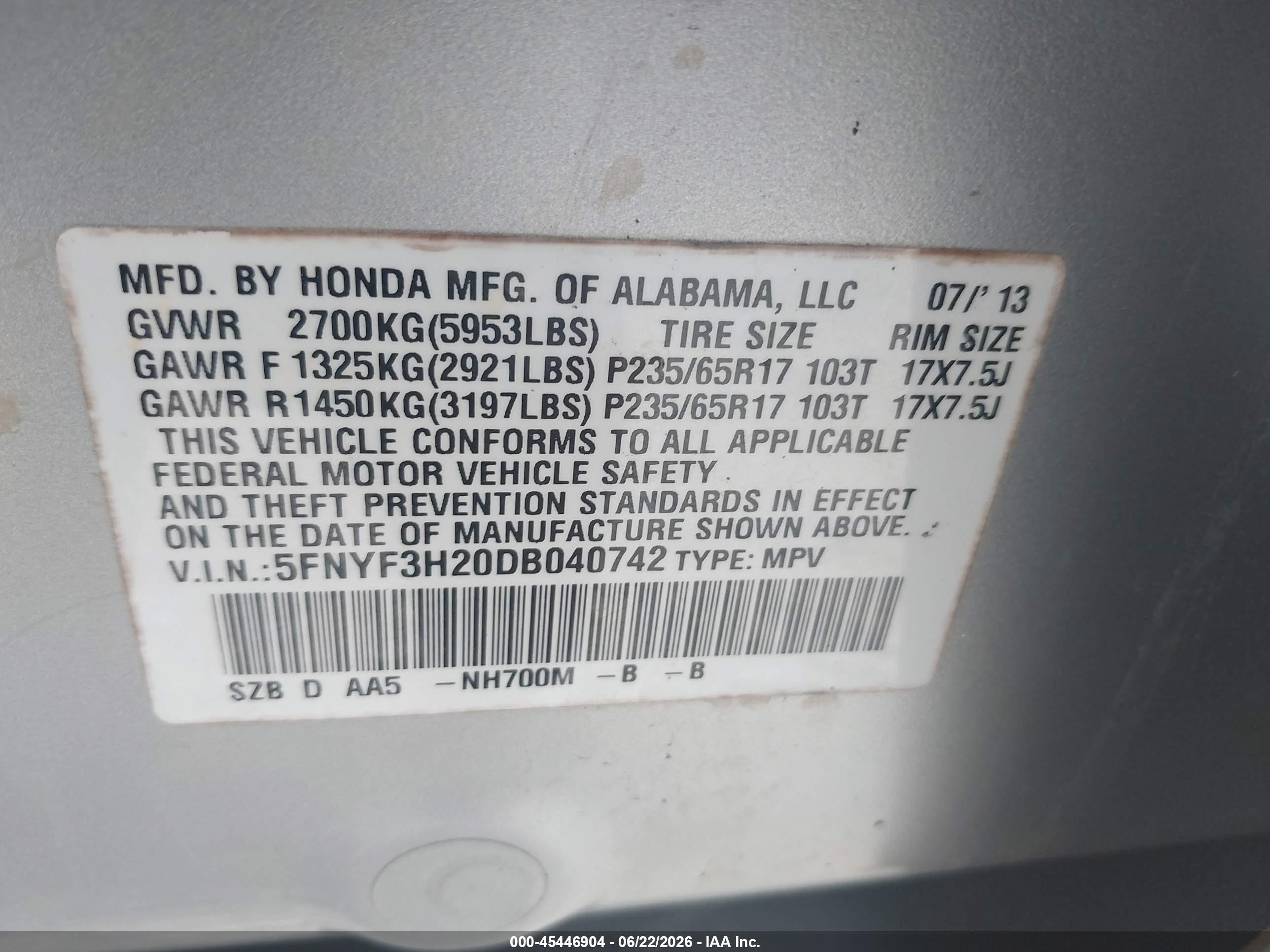 2013 Honda Pilot Lx Silver vin: 5FNYF3H20DB040742