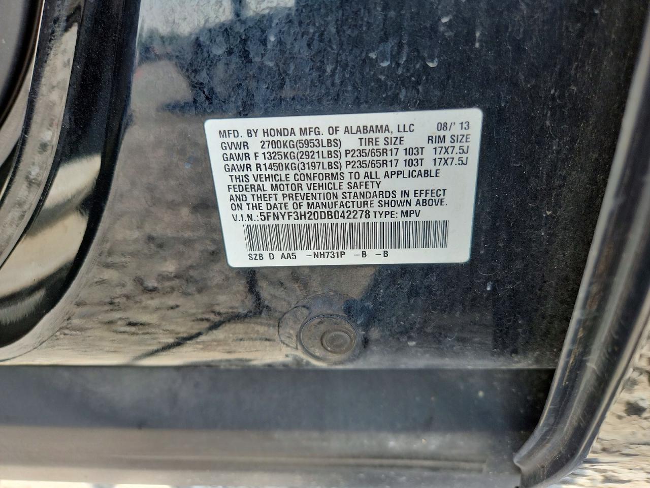 2013 Honda Pilot Lx Black vin: 5FNYF3H20DB042278