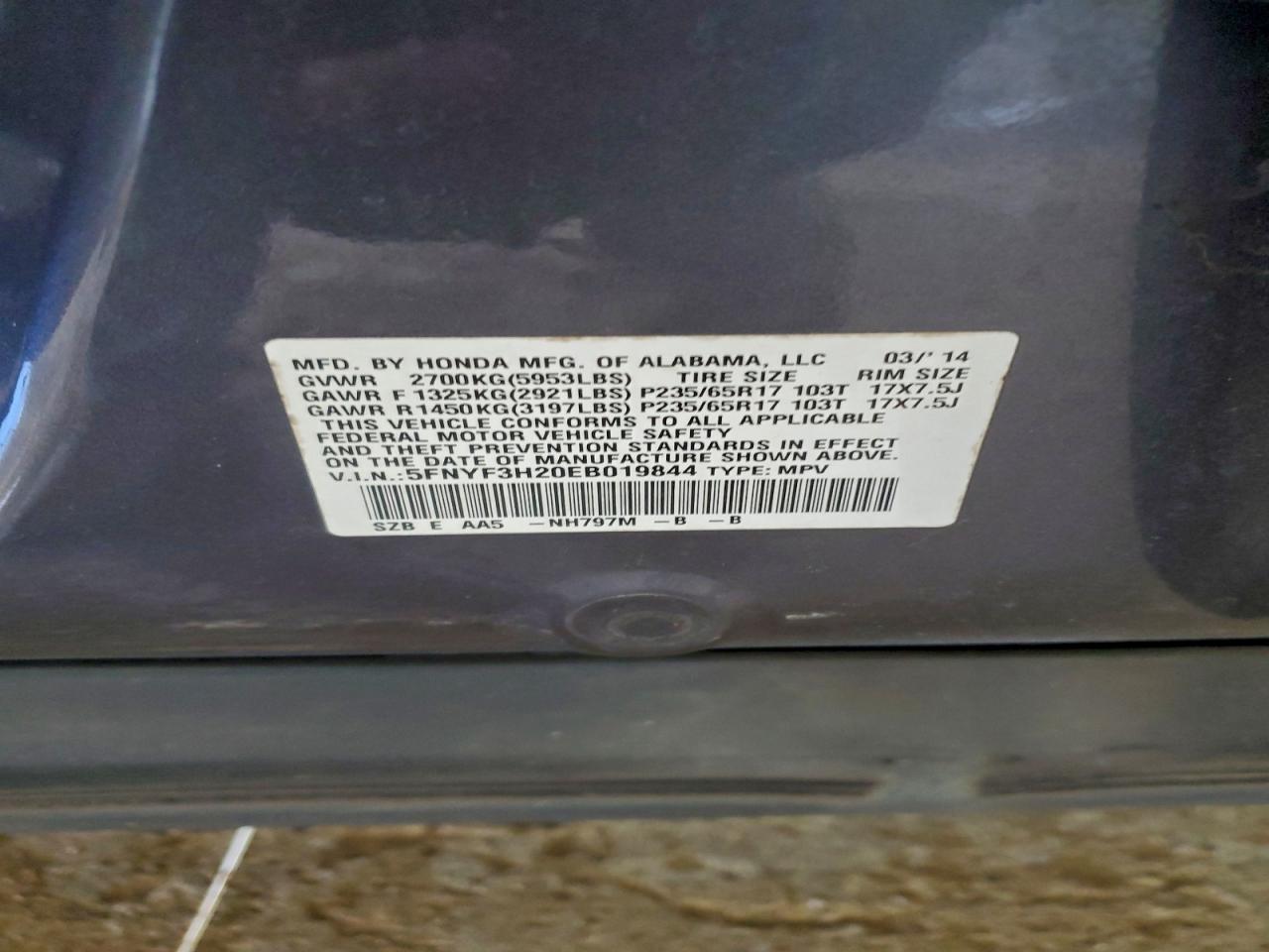2014 Honda Pilot Lx Gray vin: 5FNYF3H20EB019844