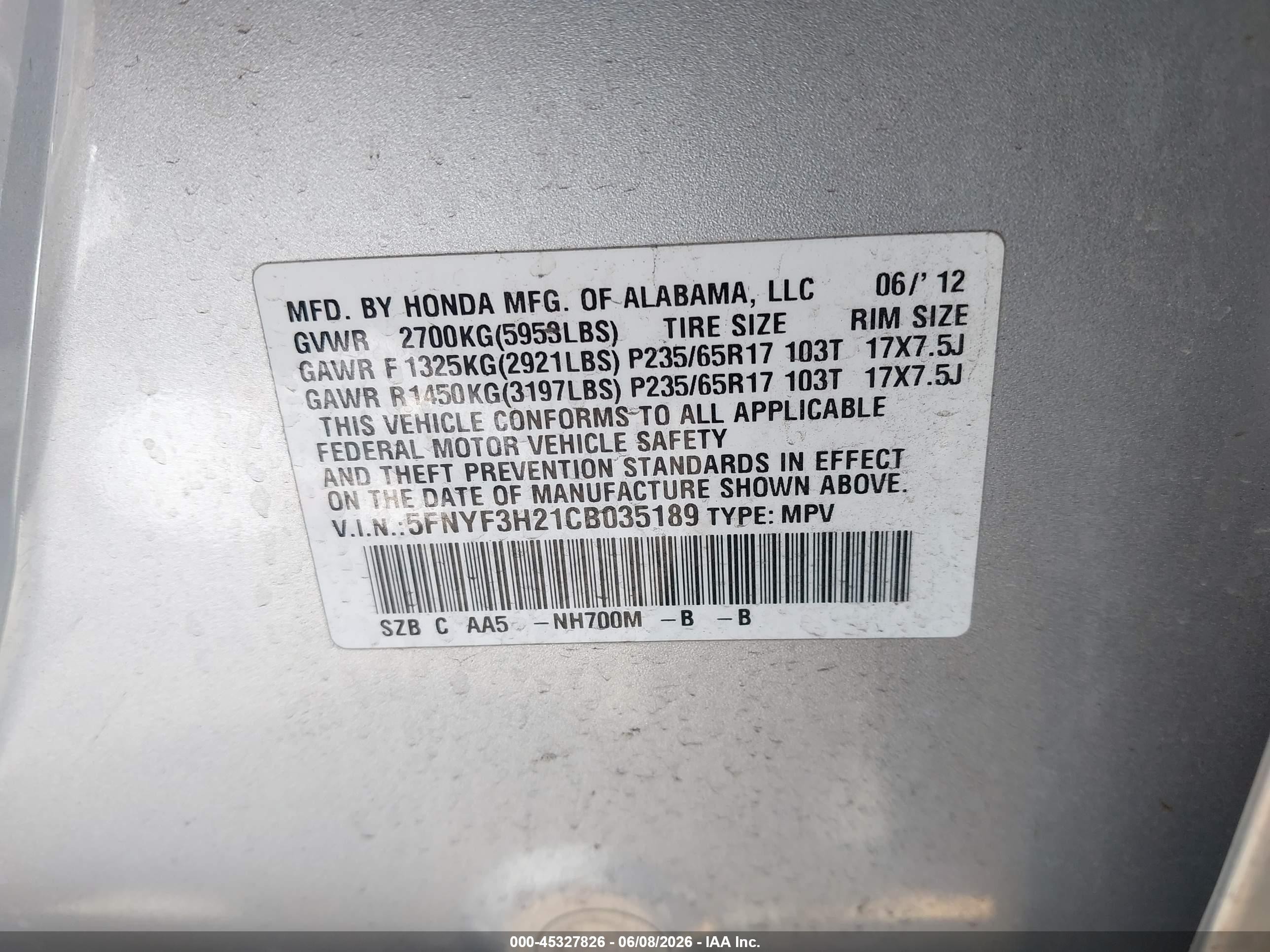 2012 Honda Pilot Lx Серебряный vin: 5FNYF3H21CB035189