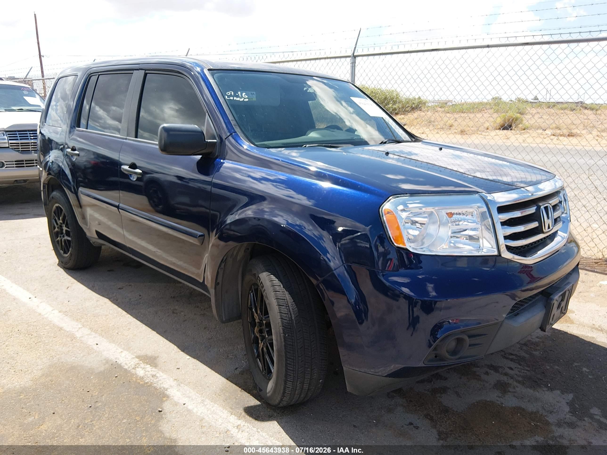 2013 Honda Pilot Lx Blue vin: 5FNYF3H21DB004560