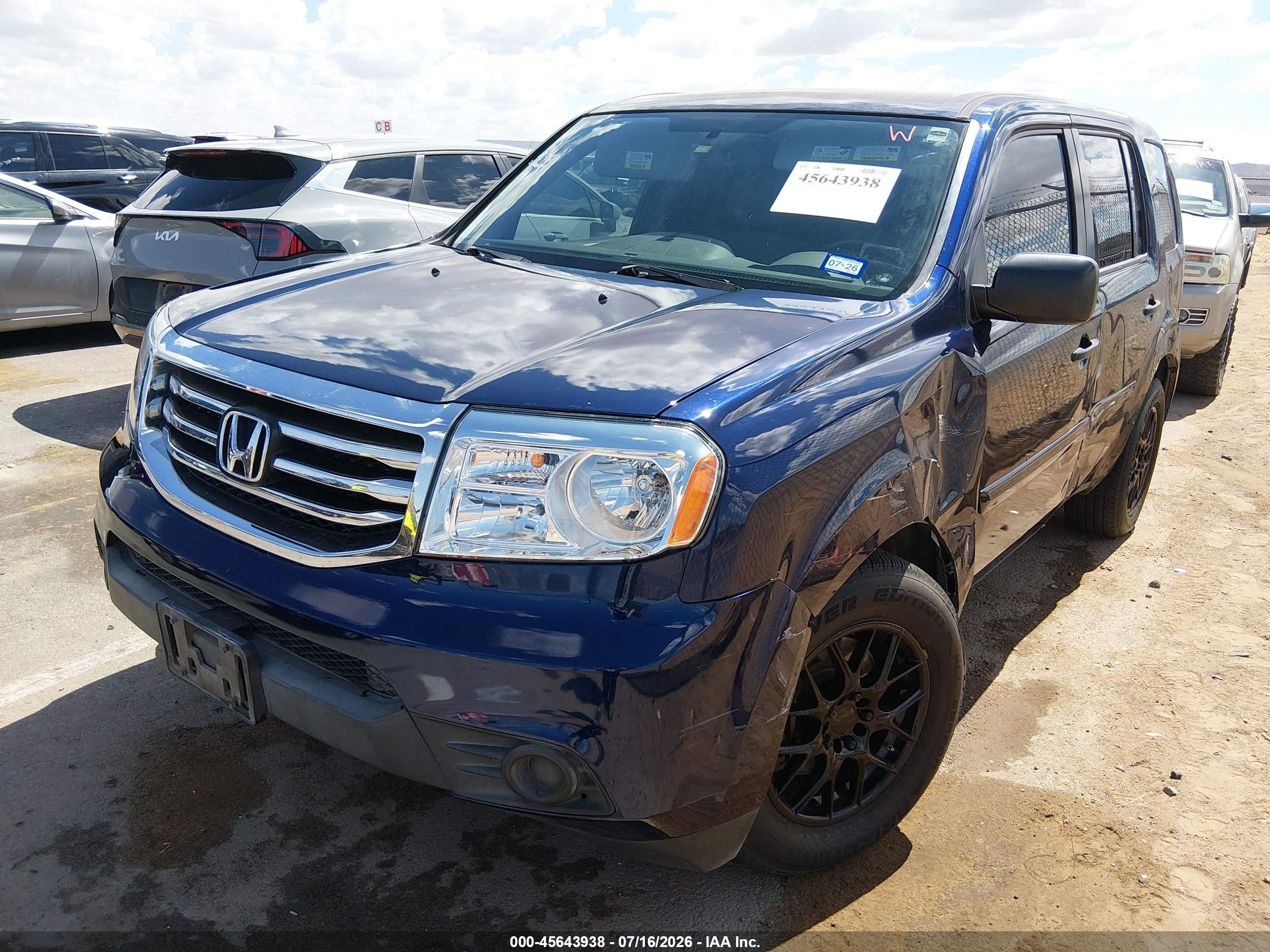 2013 Honda Pilot Lx Blue vin: 5FNYF3H21DB004560