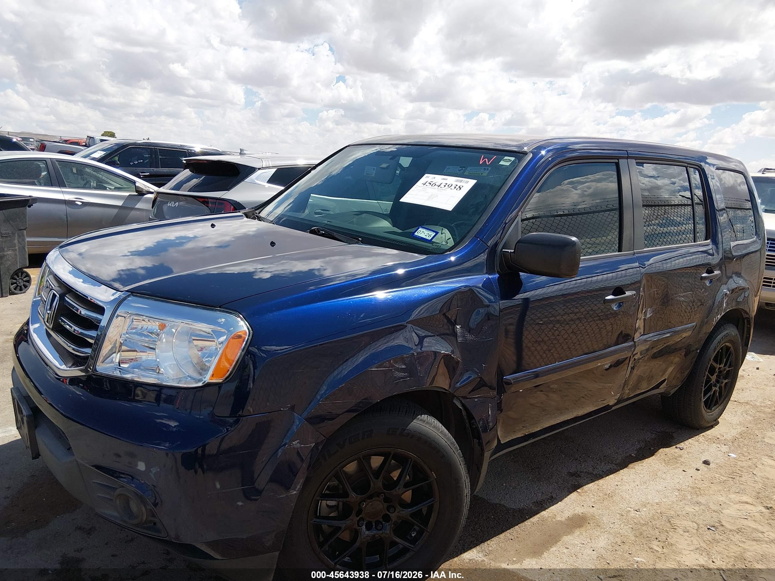 2013 Honda Pilot Lx Blue vin: 5FNYF3H21DB004560
