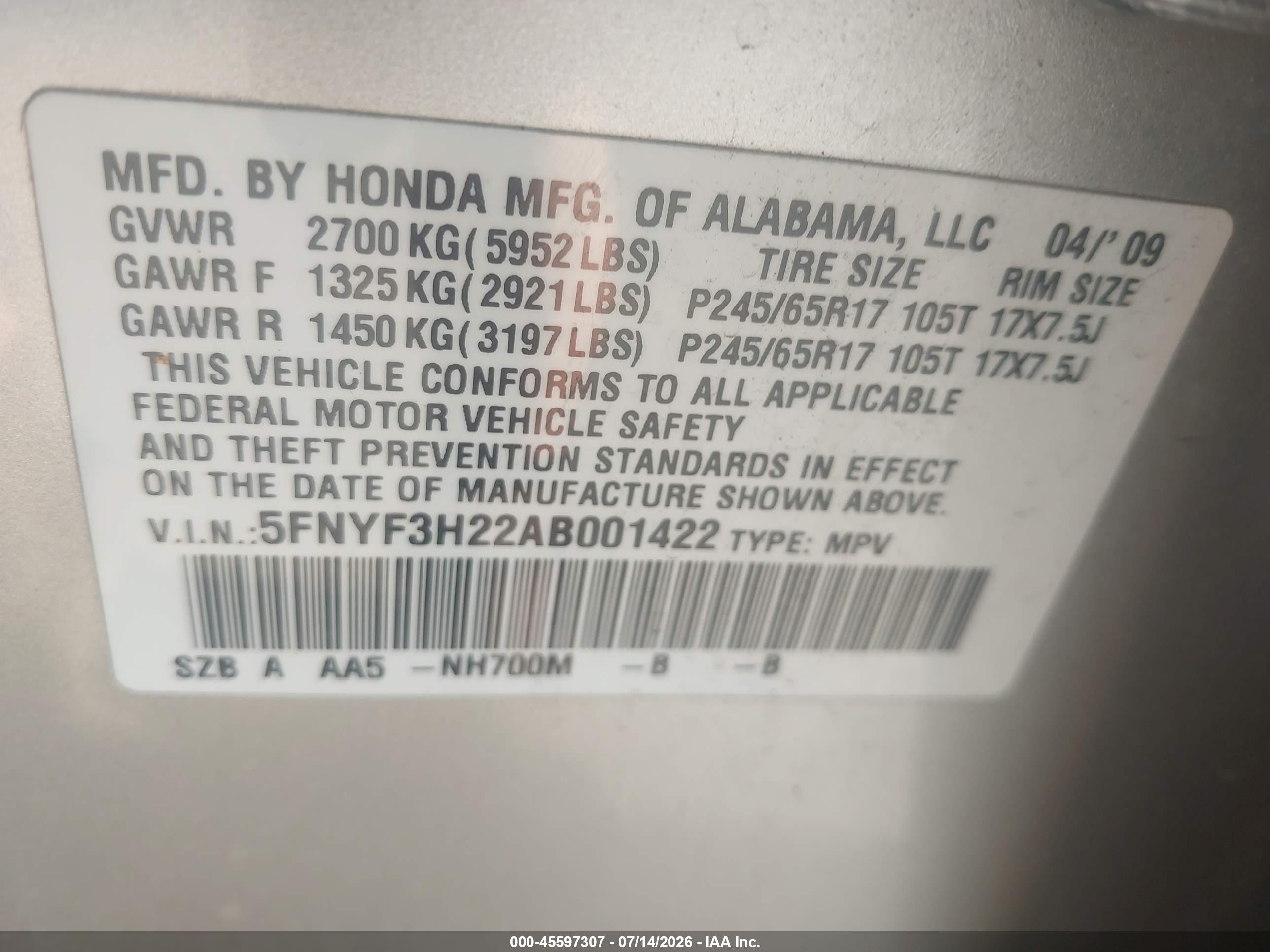 2010 Honda Pilot Lx Silver vin: 5FNYF3H22AB001422