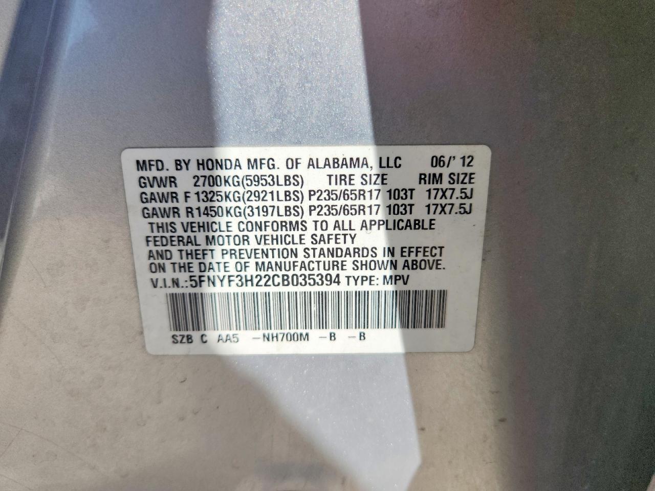2012 Honda Pilot Lx Silver vin: 5FNYF3H22CB035394