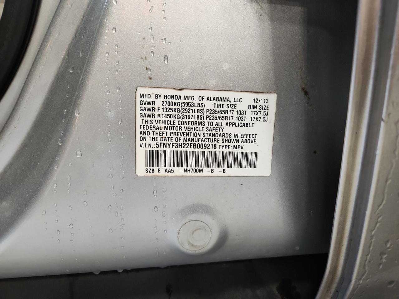 2014 Honda Pilot Lx Серебряный vin: 5FNYF3H22EB009218
