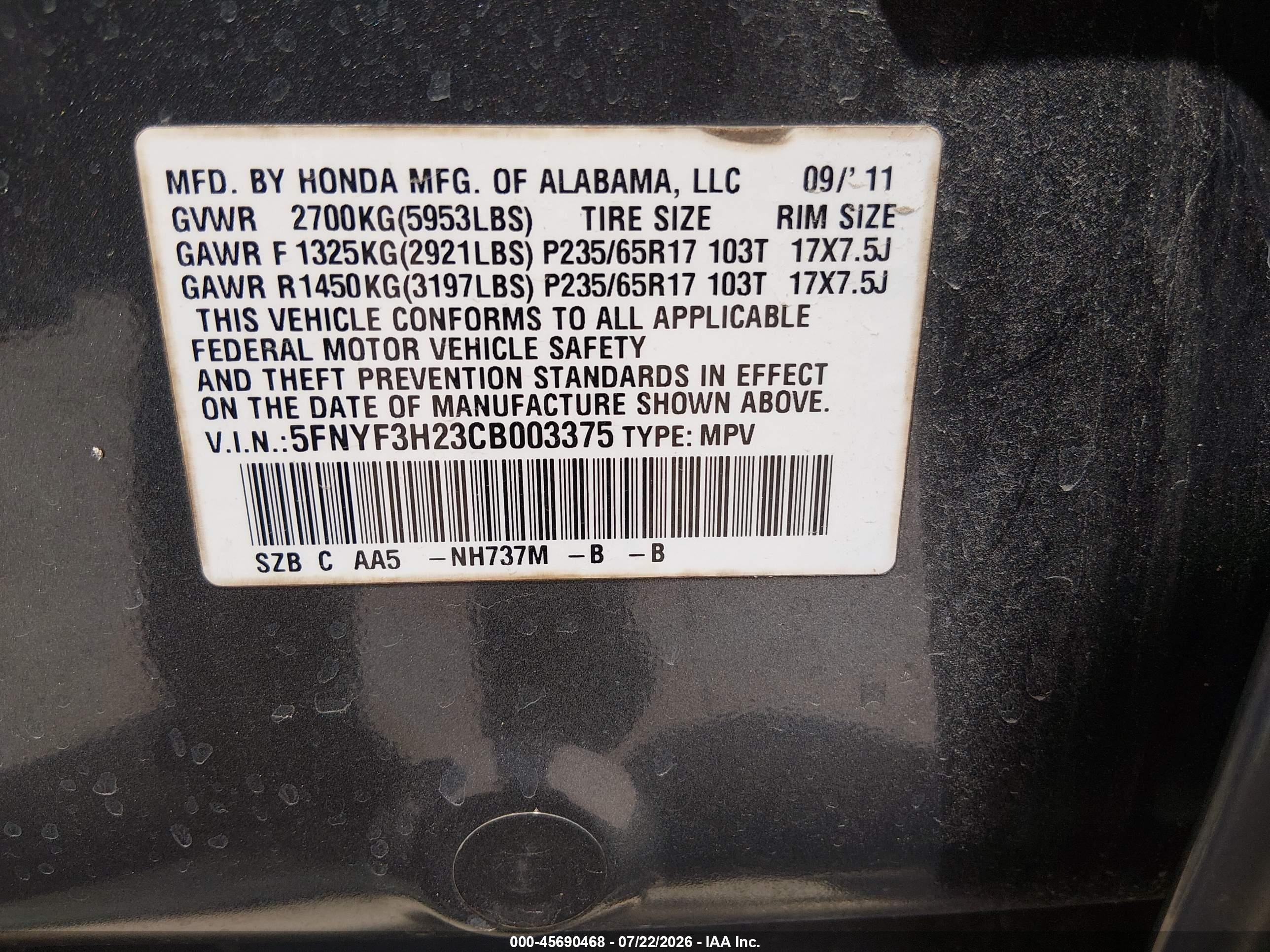 2012 Honda Pilot Lx Gray vin: 5FNYF3H23CB003375
