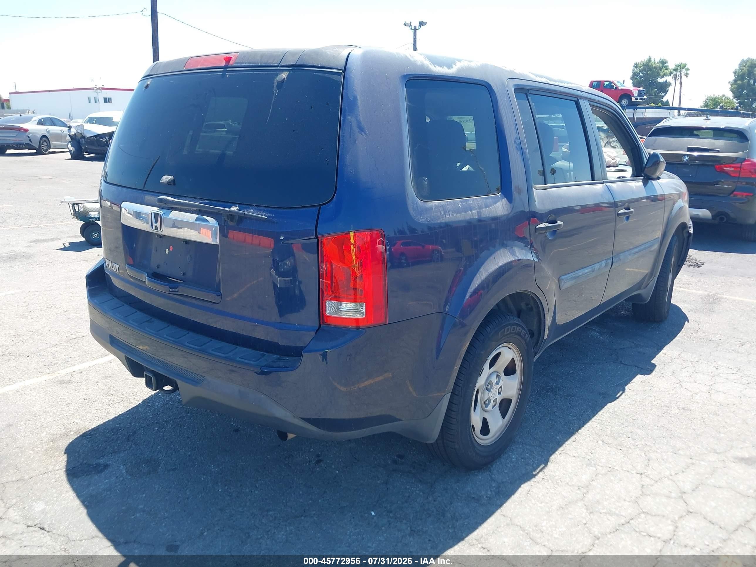 2013 Honda Pilot Lx Blue vin: 5FNYF3H23DB019609