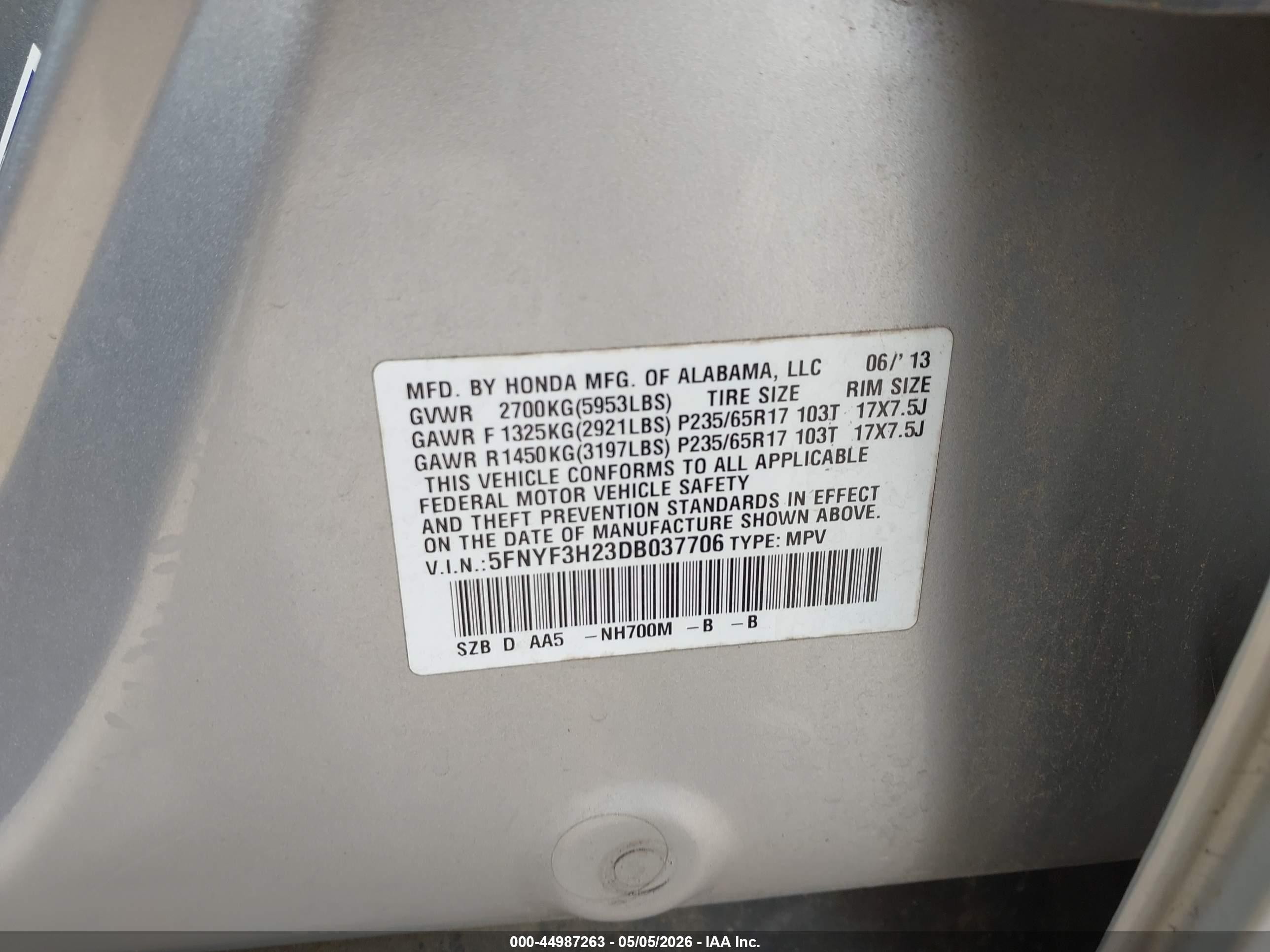 2013 Honda Pilot Lx Silver vin: 5FNYF3H23DB037706