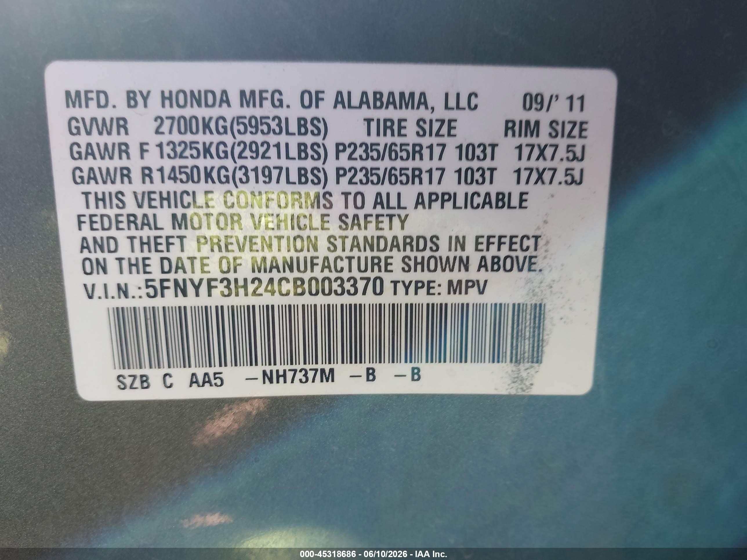 2012 Honda Pilot Lx Gray vin: 5FNYF3H24CB003370