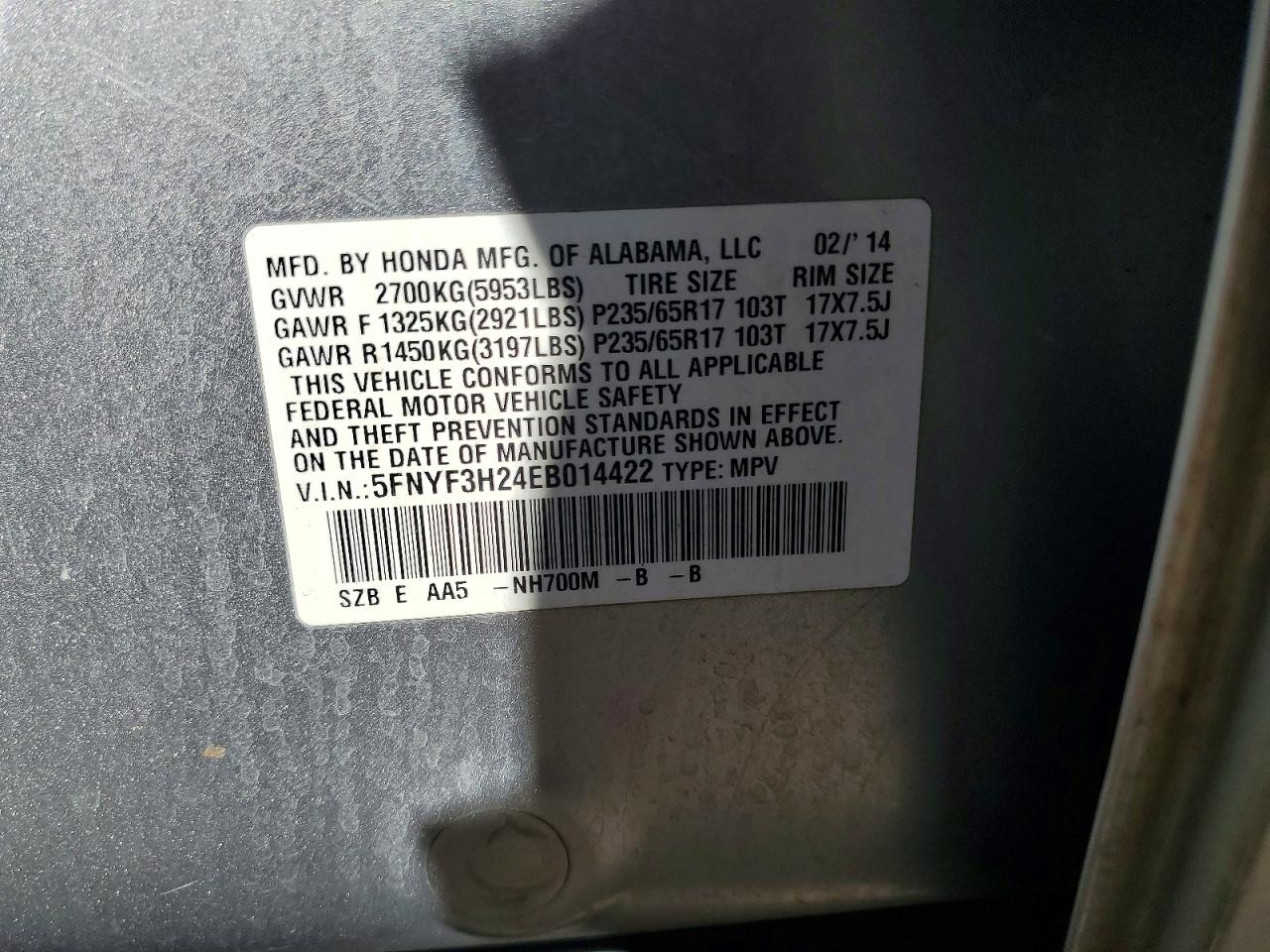 2014 Honda Pilot Lx Silver vin: 5FNYF3H24EB014422
