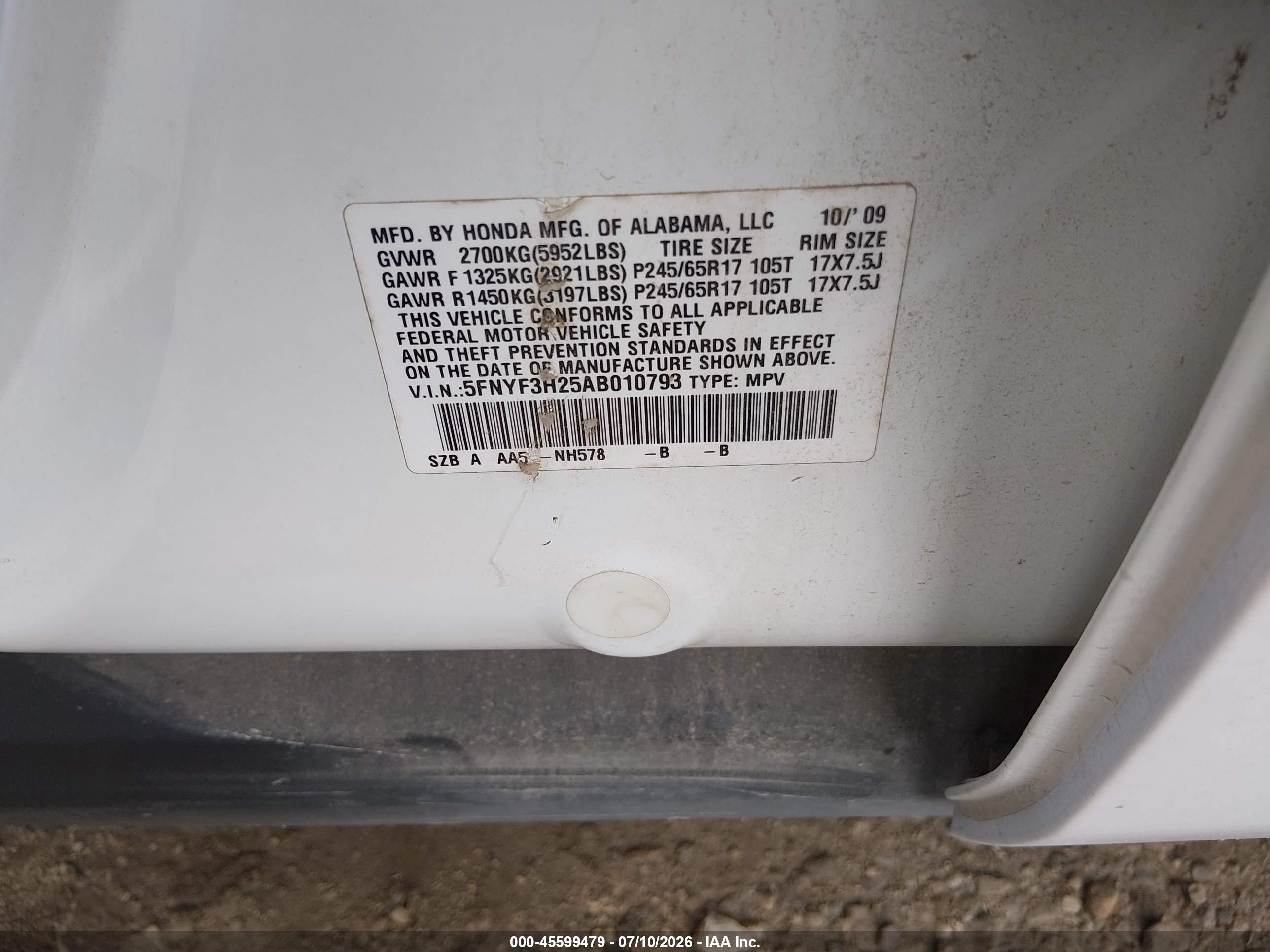 2010 Honda Pilot Lx White vin: 5FNYF3H25AB010793