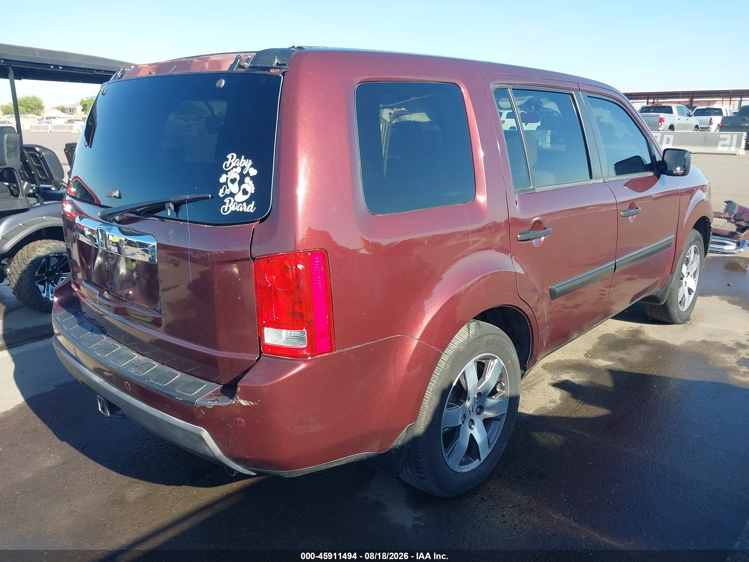 2011 Honda Pilot Lx Maroon vin: 5FNYF3H25BB025117