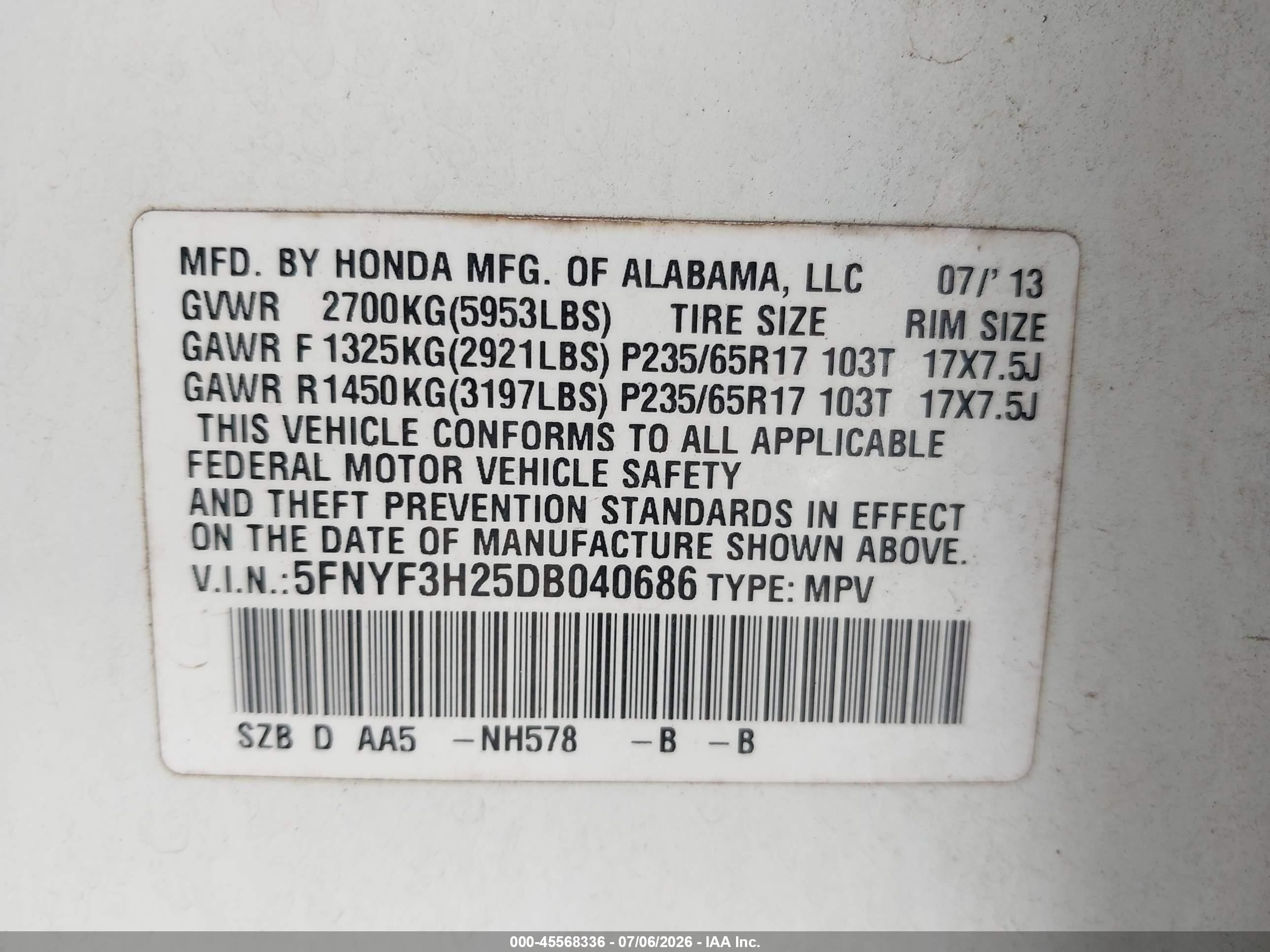 2013 Honda Pilot Lx White vin: 5FNYF3H25DB040686