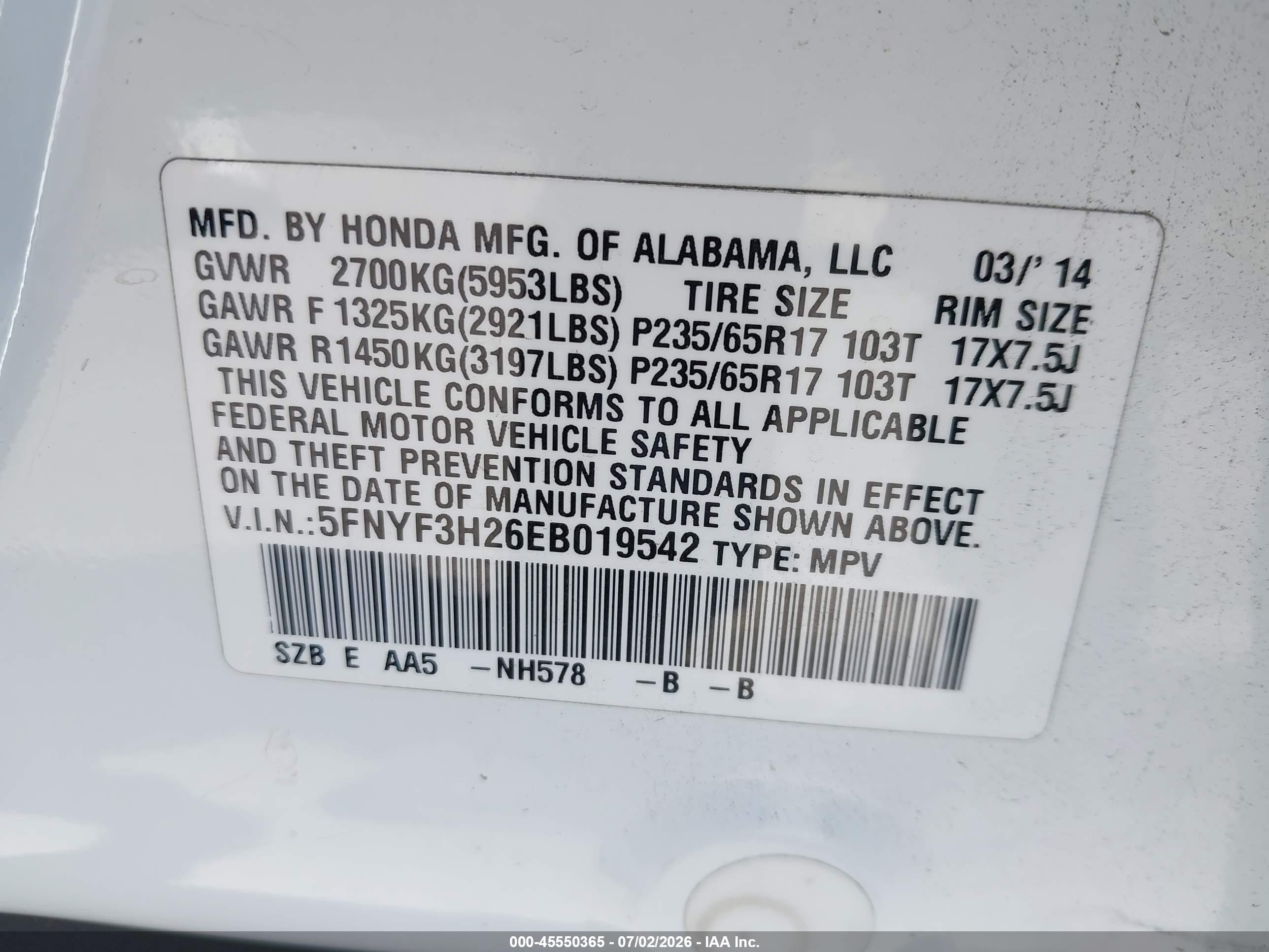 2014 Honda Pilot Lx White vin: 5FNYF3H26EB019542