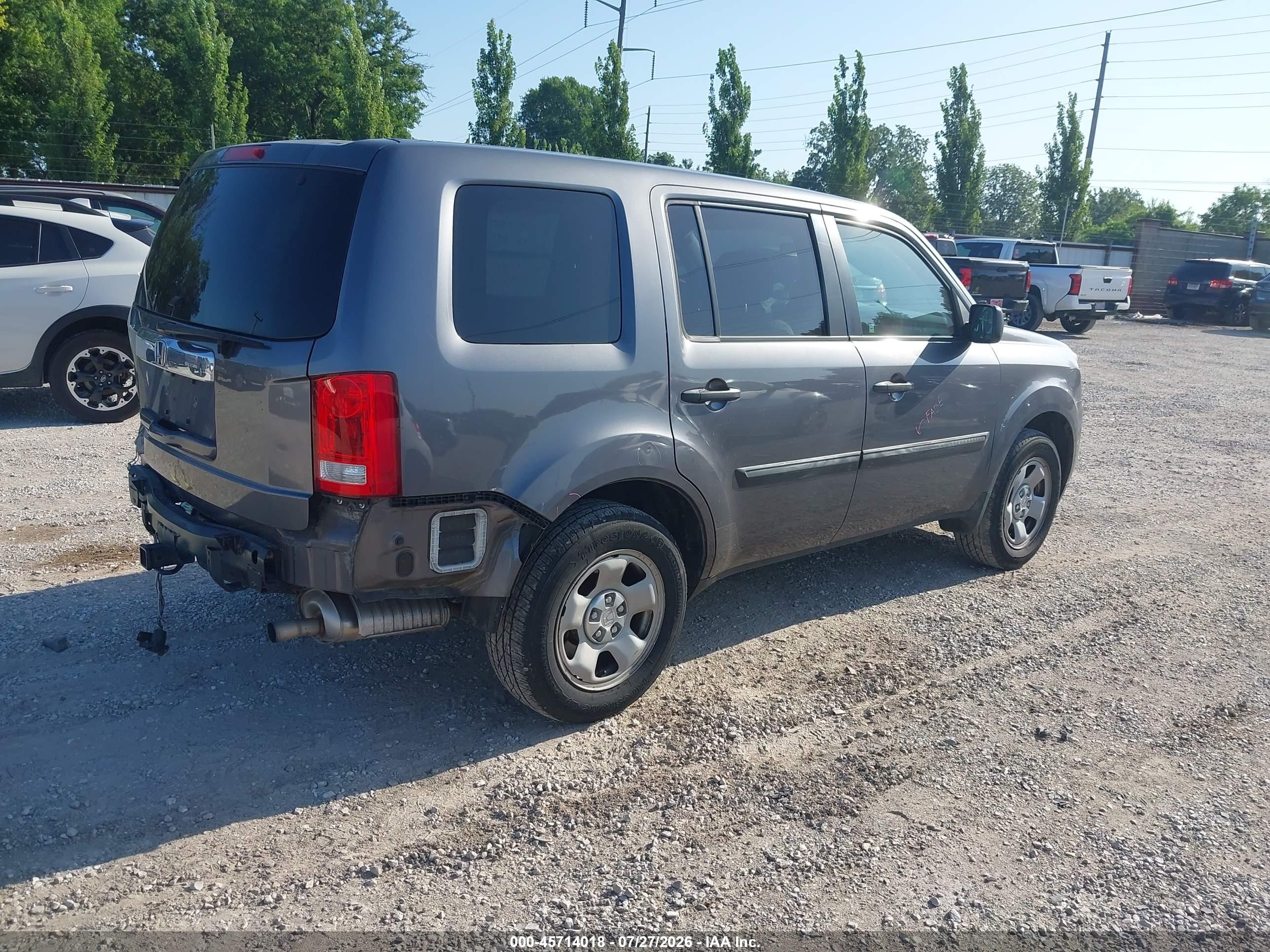 2014 Honda Pilot Lx Gray vin: 5FNYF3H27EB007061