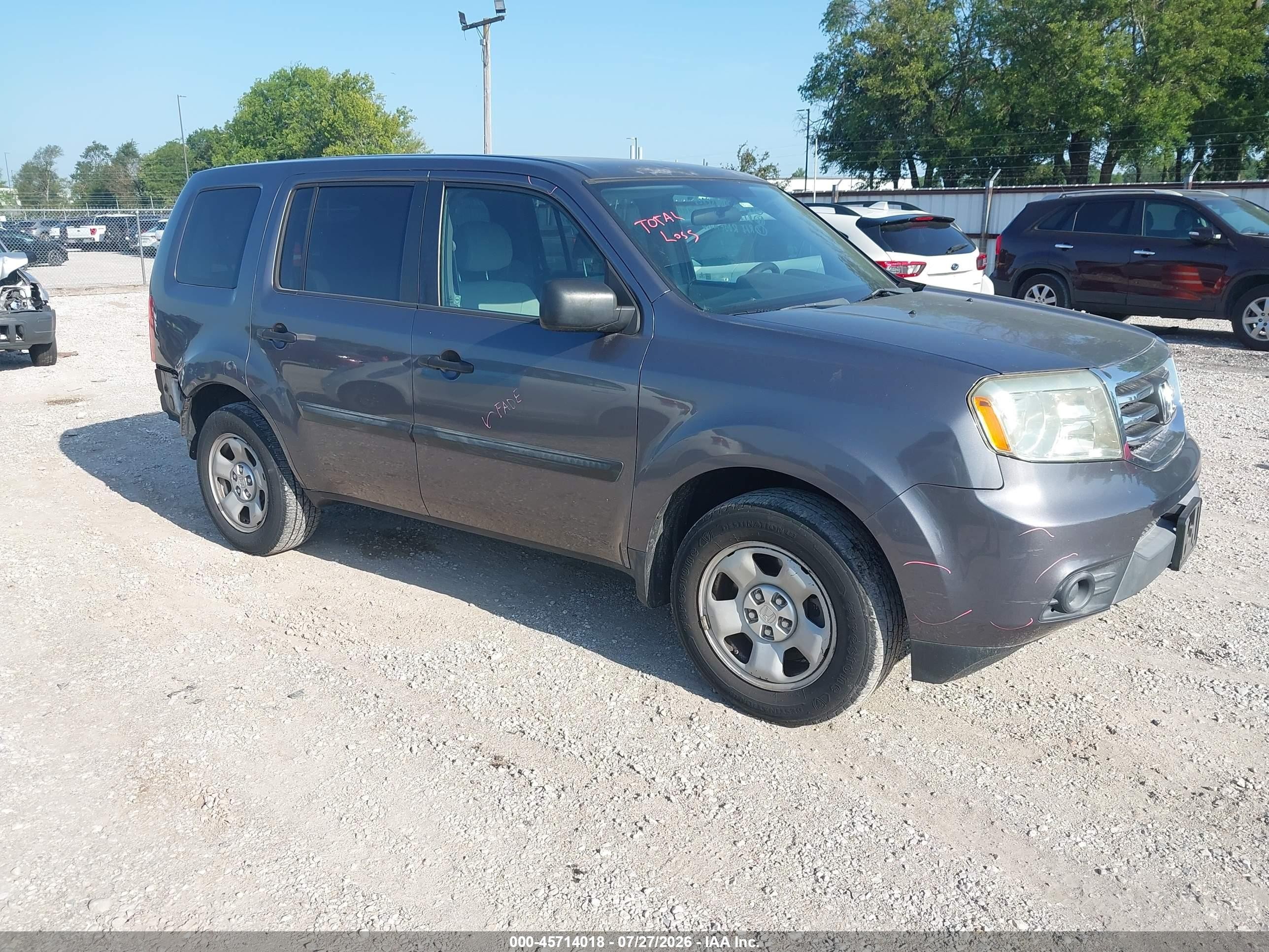 2014 Honda Pilot Lx Серый vin: 5FNYF3H27EB007061