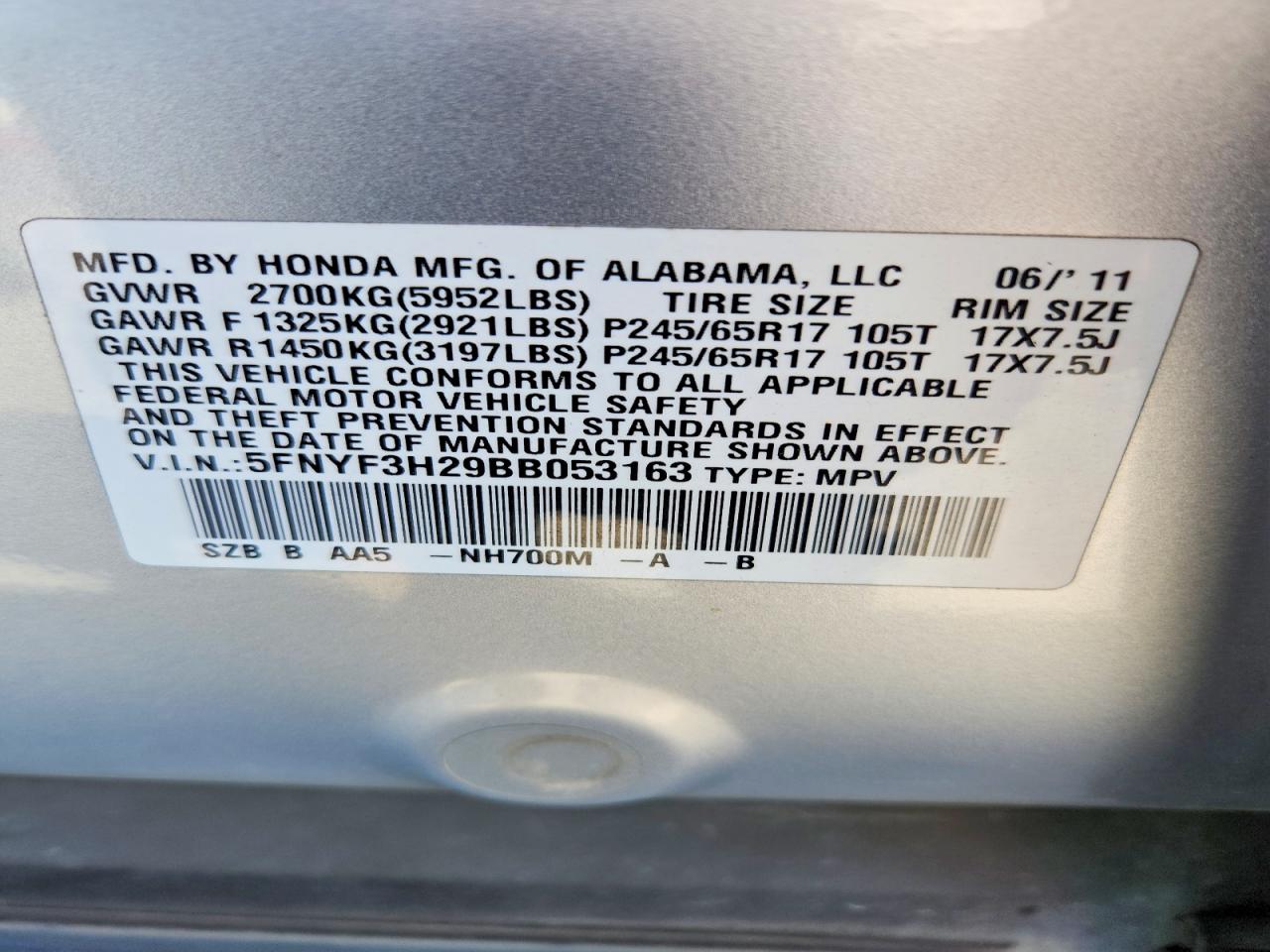 2011 Honda Pilot Lx Silver vin: 5FNYF3H29BB053163
