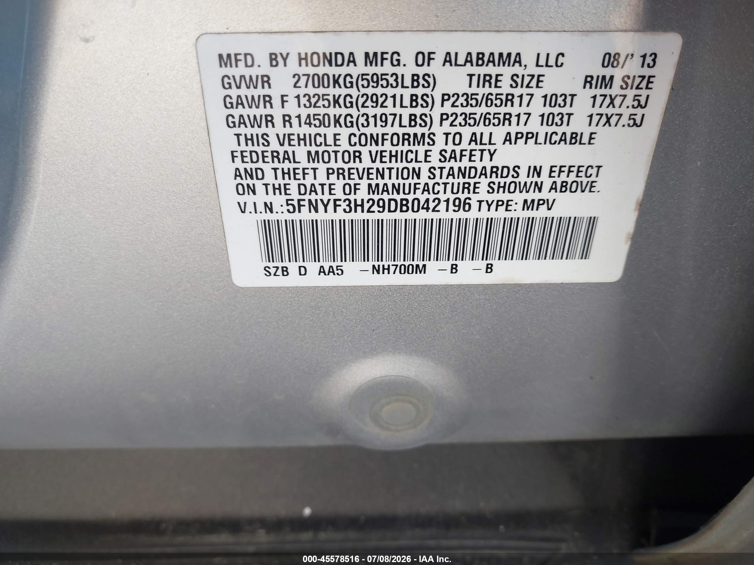 2013 Honda Pilot Lx Silver vin: 5FNYF3H29DB042196