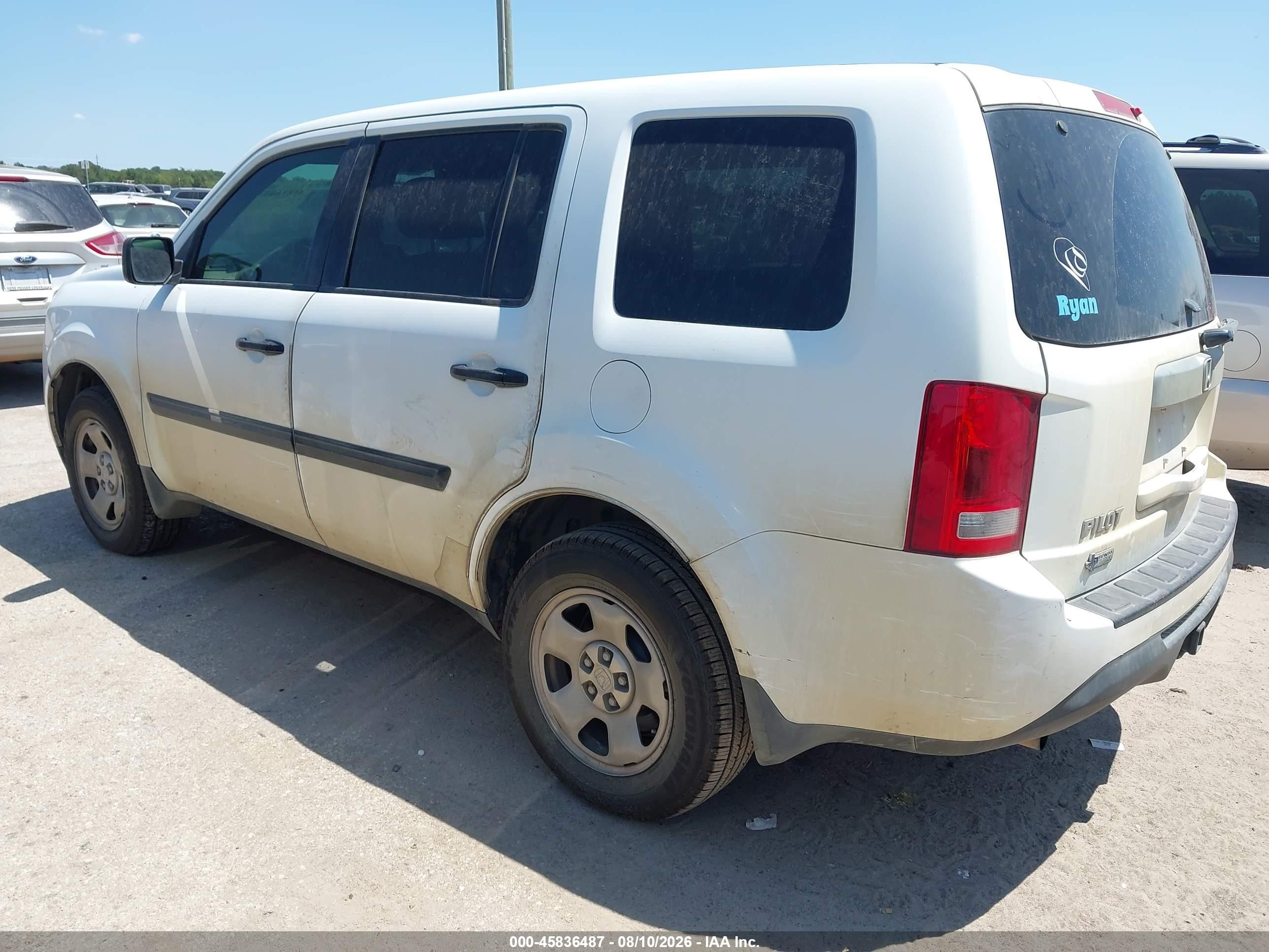 2013 Honda Pilot Lx White vin: 5FNYF3H2XDB035578