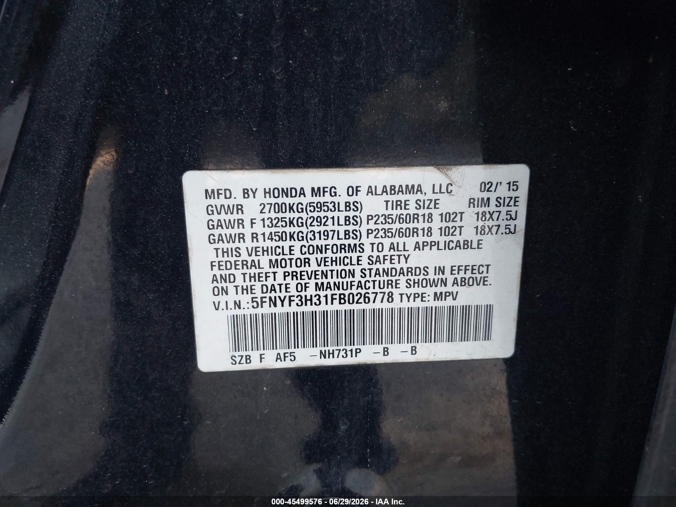 2015 Honda Pilot Se Black vin: 5FNYF3H31FB026778