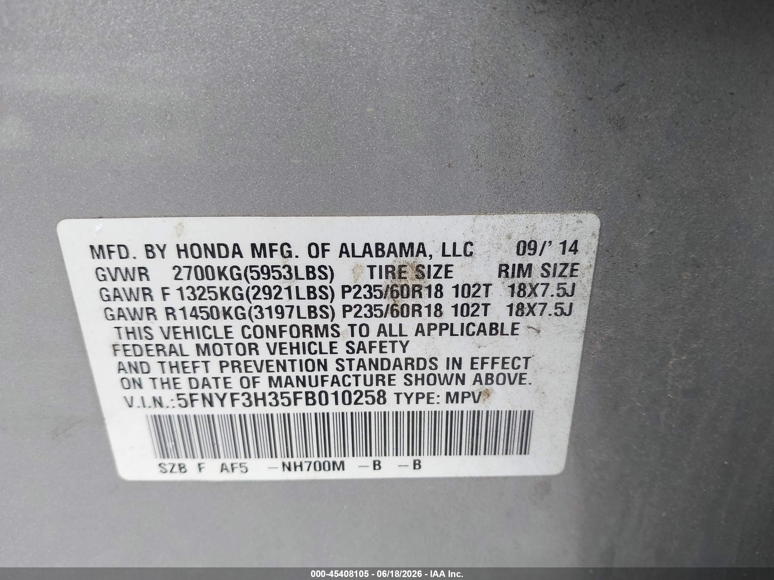 2015 Honda Pilot Se Silver vin: 5FNYF3H35FB010258