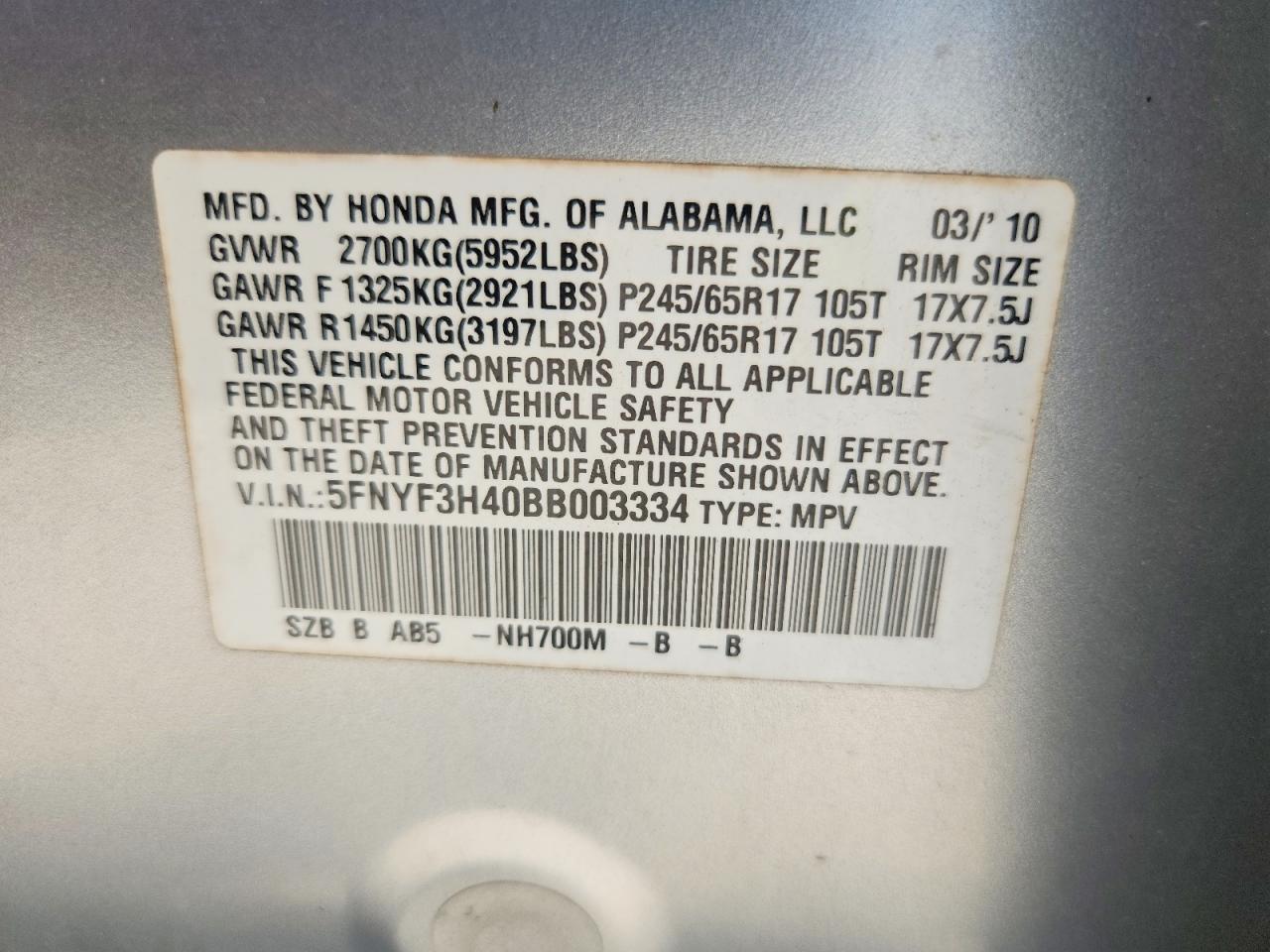 2011 Honda Pilot Ex Silver vin: 5FNYF3H40BB003334