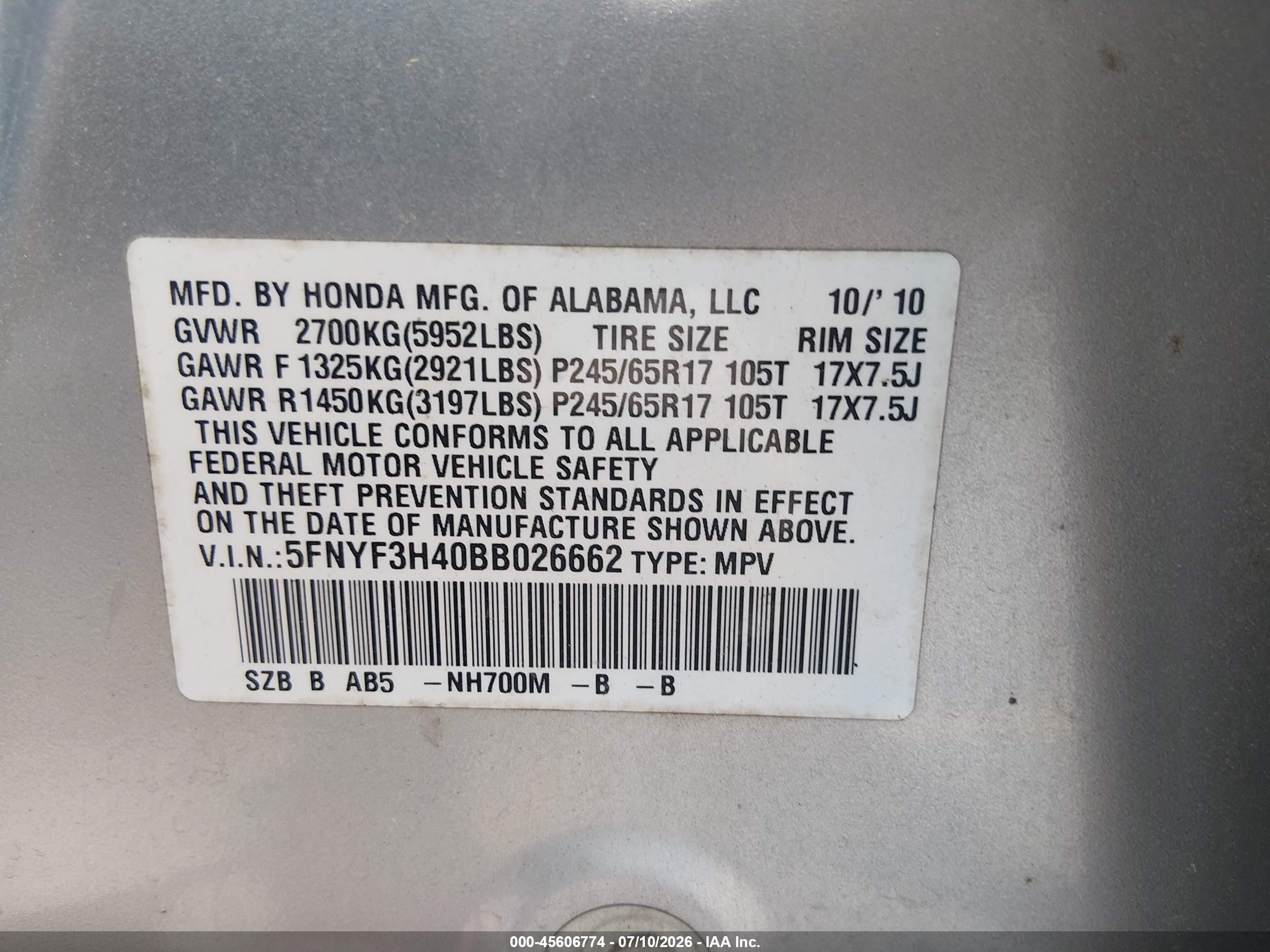 2011 Honda Pilot Ex Silver vin: 5FNYF3H40BB026662