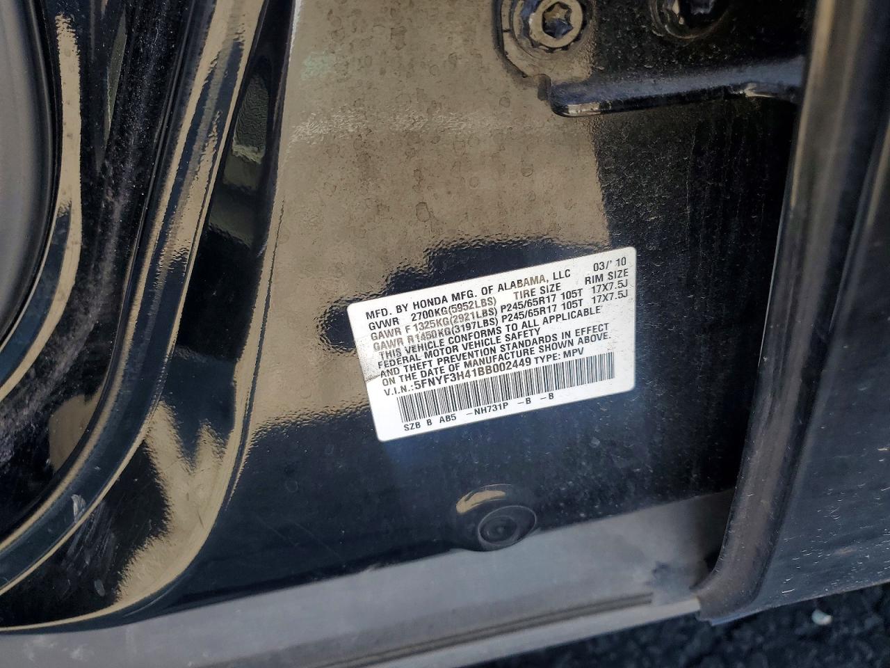 2011 Honda Pilot Ex Black vin: 5FNYF3H41BB002449
