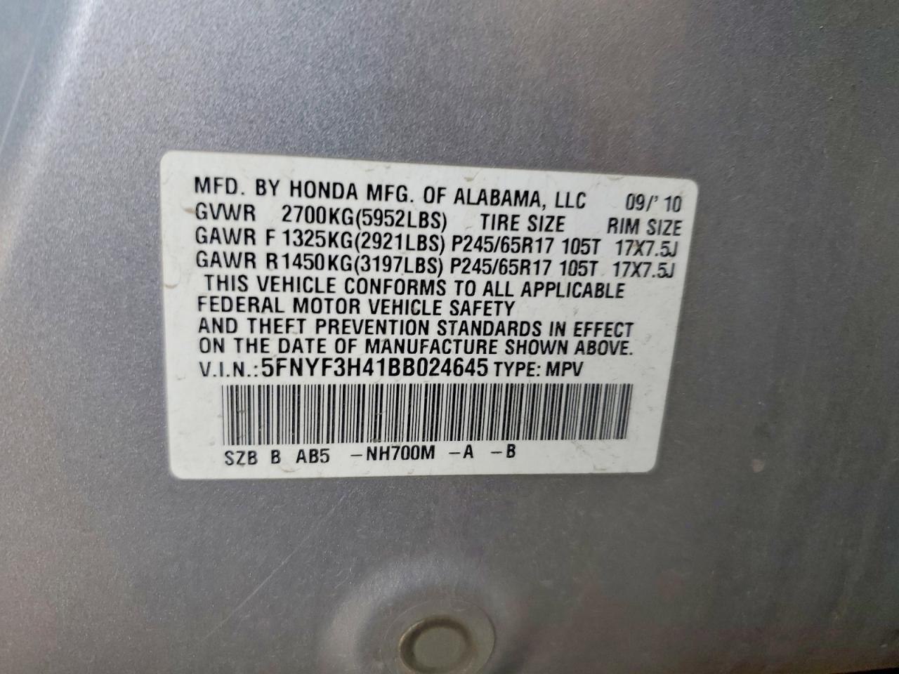 2011 Honda Pilot Ex Silver vin: 5FNYF3H41BB024645